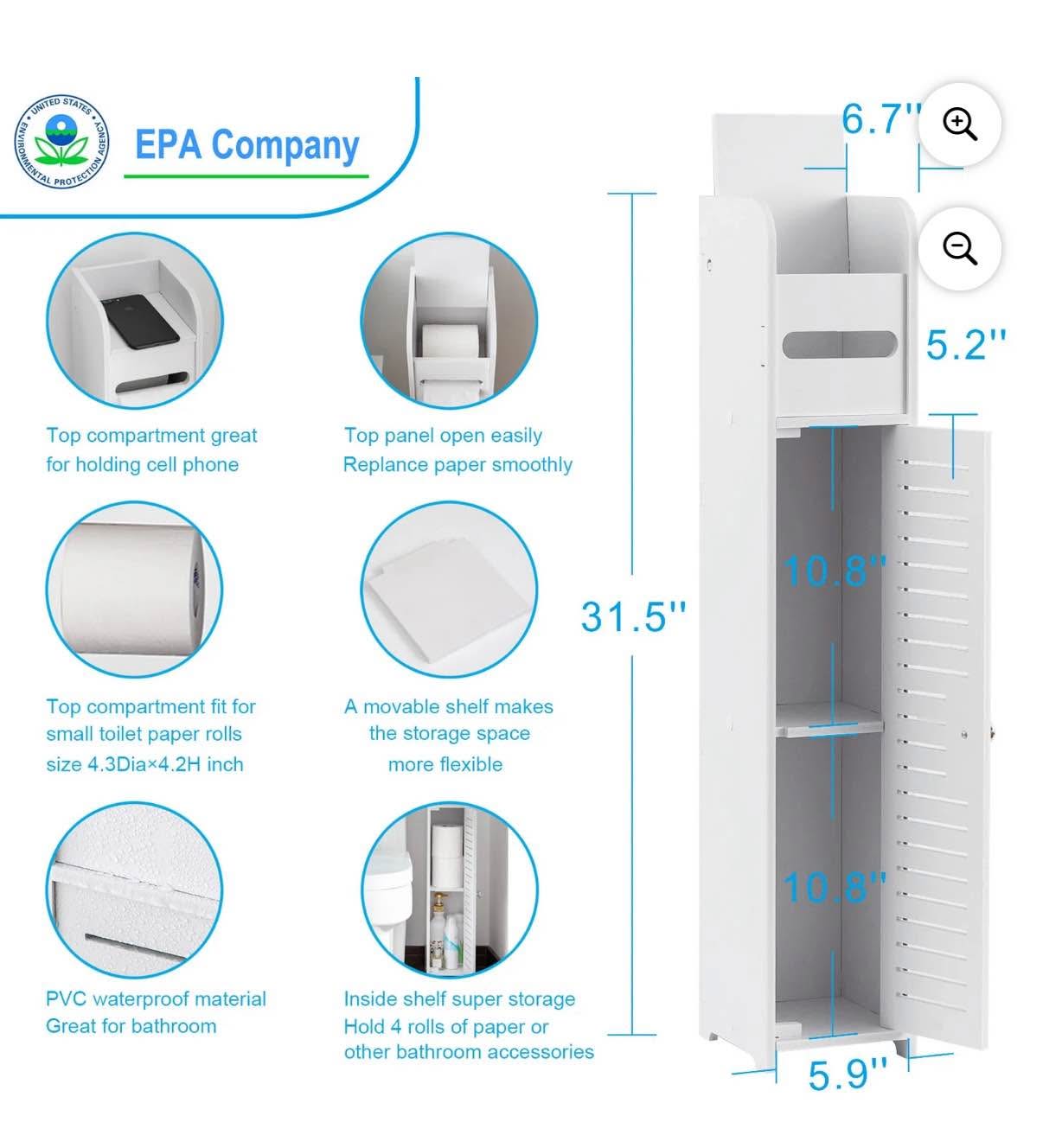 Toilet Paper Holder Stand,Small Bathroom Storage Cabinet for Toilet ...
