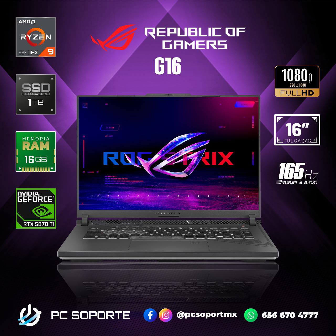 PC - 💻🔥 ¡Asus Rog Strix G16 disponible en #pcsoporte! 💲59,990 pesos 🤩 ...