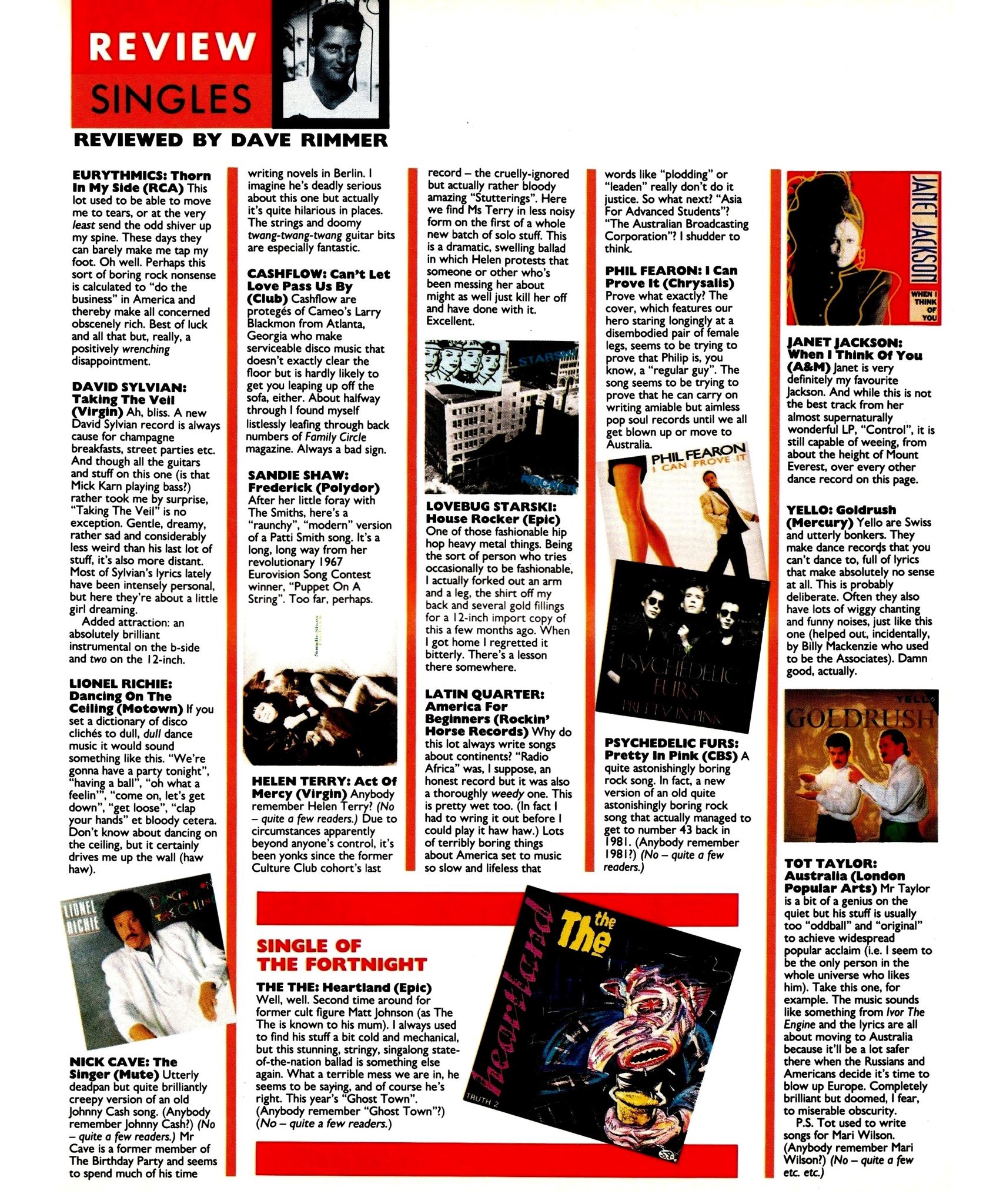 1986 - Dave Rimmer on the Smash Hits singles reviews with releases 