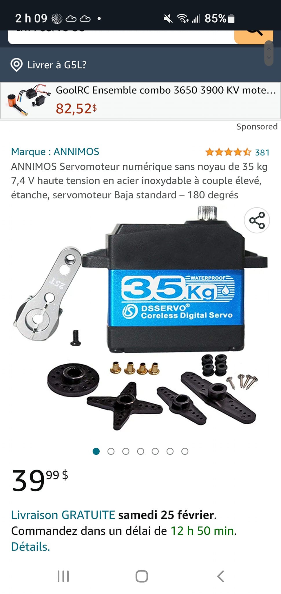 Moto Rc Pack De 2 Servos Numériques étanches 35kg - Haute Vitesse Pour