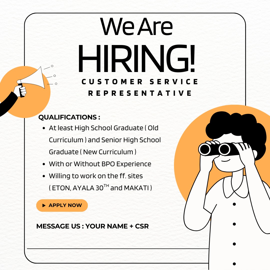 Talent - 📢 𝐖𝐄 𝐀𝐑𝐄 𝐇𝐈𝐑𝐈𝐍𝐆 — 𝐂𝐔𝐒𝐓𝐎𝐌𝐄𝐑 𝐒𝐄𝐑𝐕𝐈𝐂𝐄 𝐑𝐄𝐏𝐑𝐄𝐒𝐄𝐍𝐓𝐀𝐓𝐈𝐕𝐄𝐒 ...
