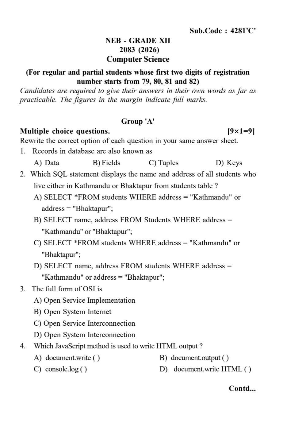Sub.Code : 4281 'C' Computer Science Follow us on: National
