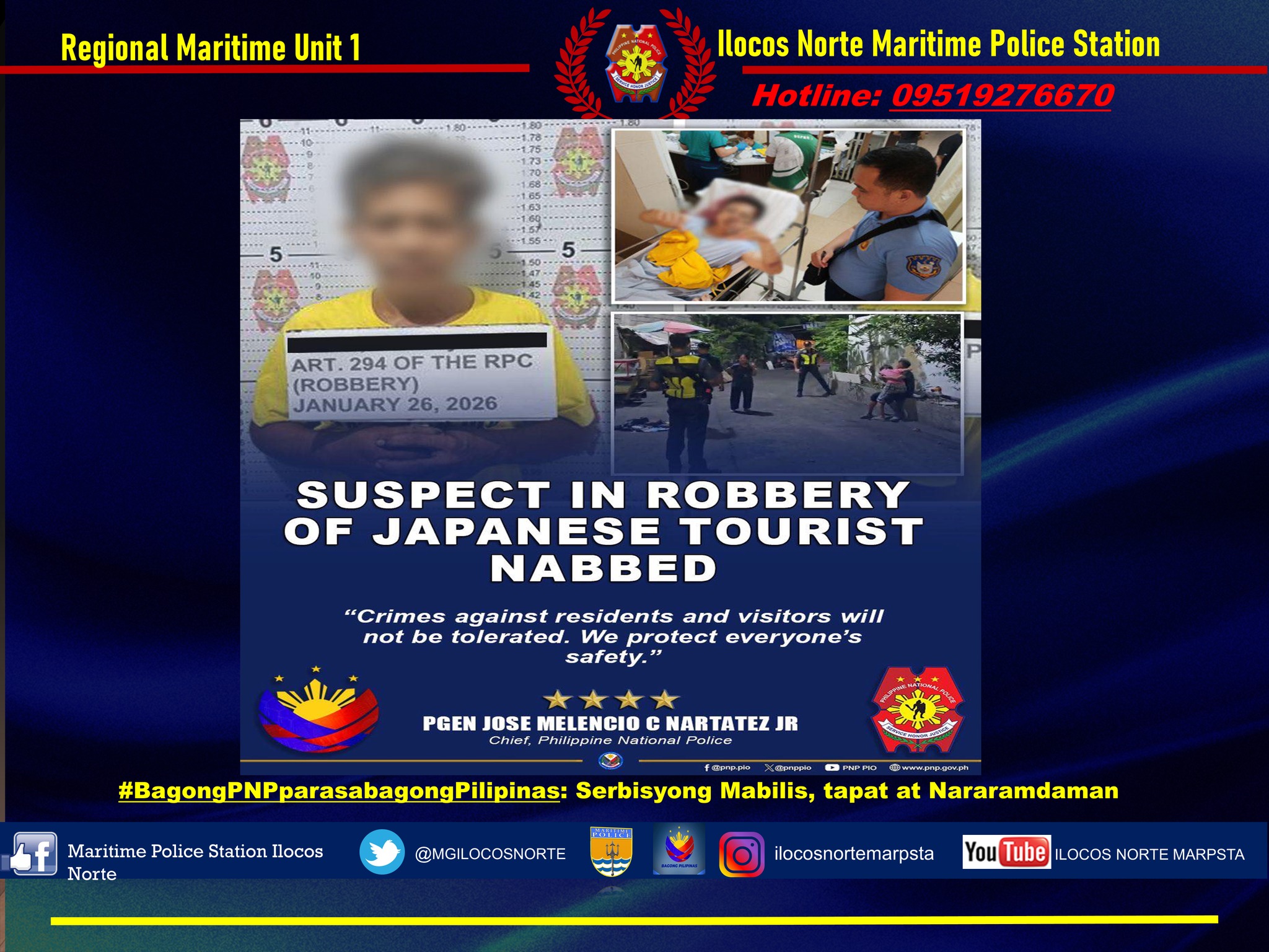 PNP ARRESTS SUSPECT IN ROBBERY TARGETING JAPANESE TOURIST A Japanese ...
