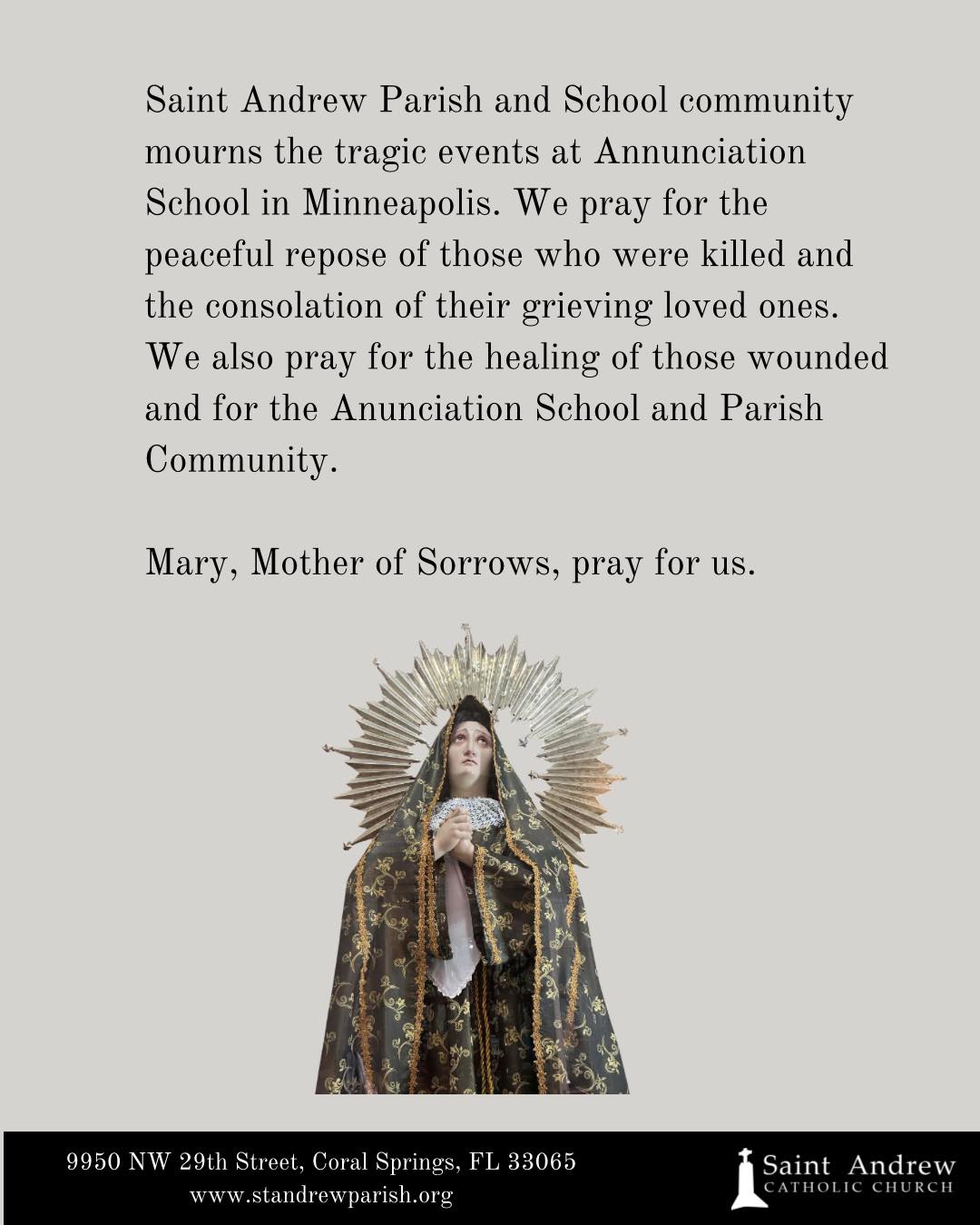 St. - Saint Andrew Parish and School community mourns the tragic events ...
