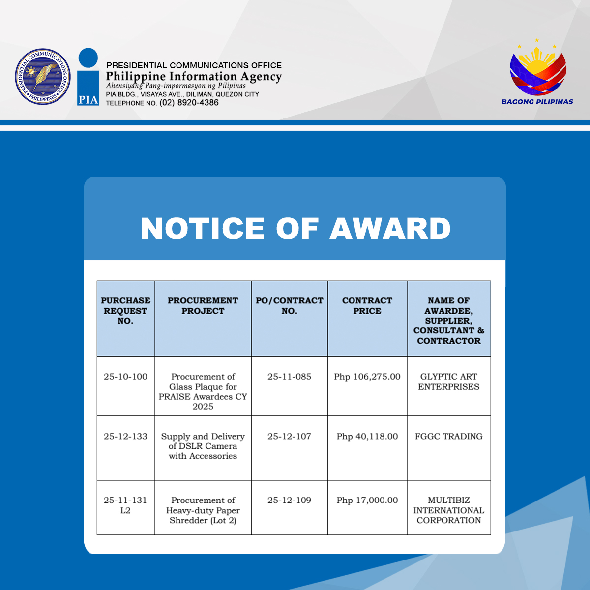 Philippine - Bulletin of Procurement Opportunities (Notices of Award ...