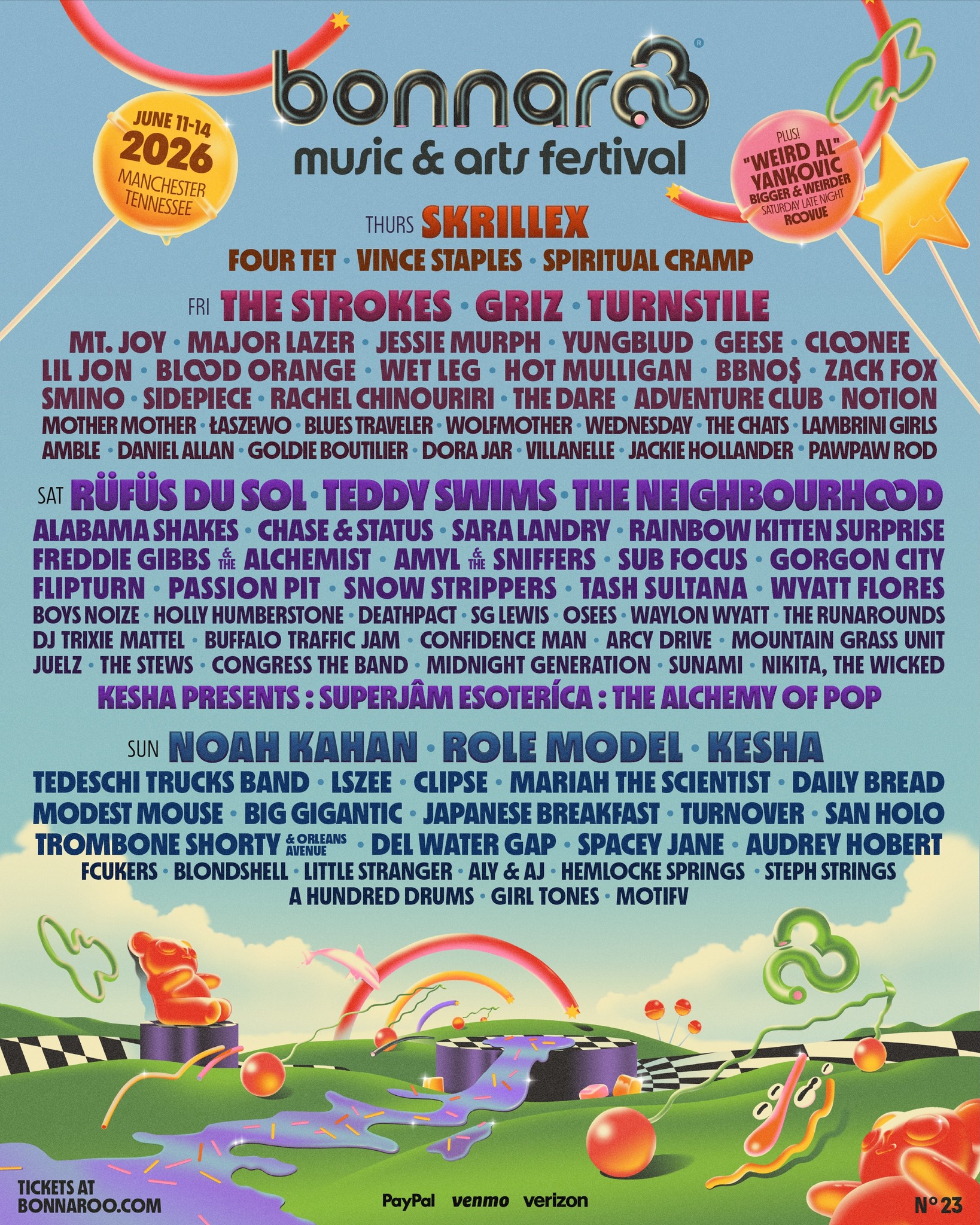 Bonnaroo reveals 2026 SuperJam lineup ft. Kesha, Rainbow Kitten