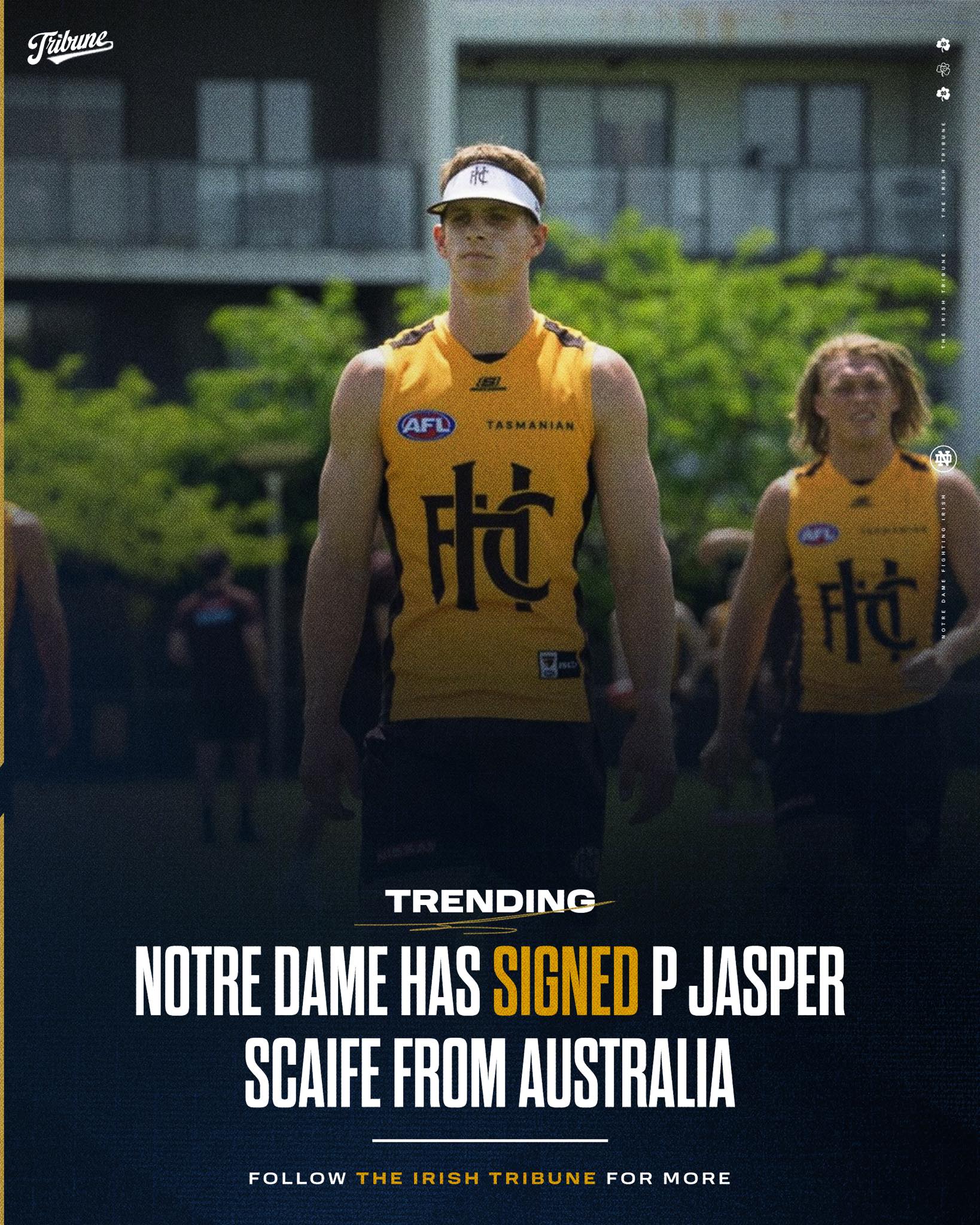 The Irish - Notre Dame has signed Punter Jasper Scaife from Australia ...
