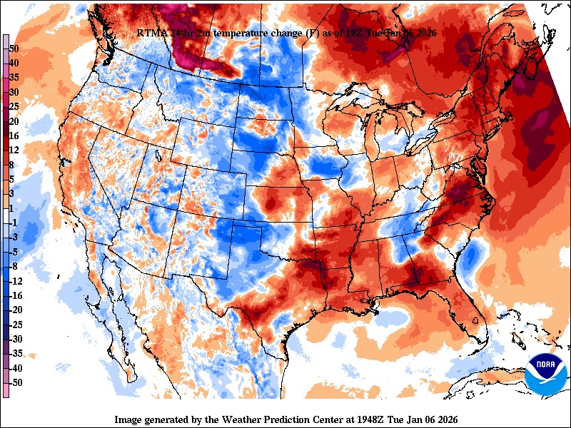 US - Here are the temperature changes as of this hour compared to this ...