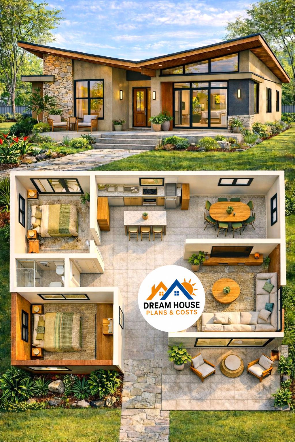 Modern - 🏡 Modern Open-Plan 2 bedroom Home Design Walls removed. Space ...