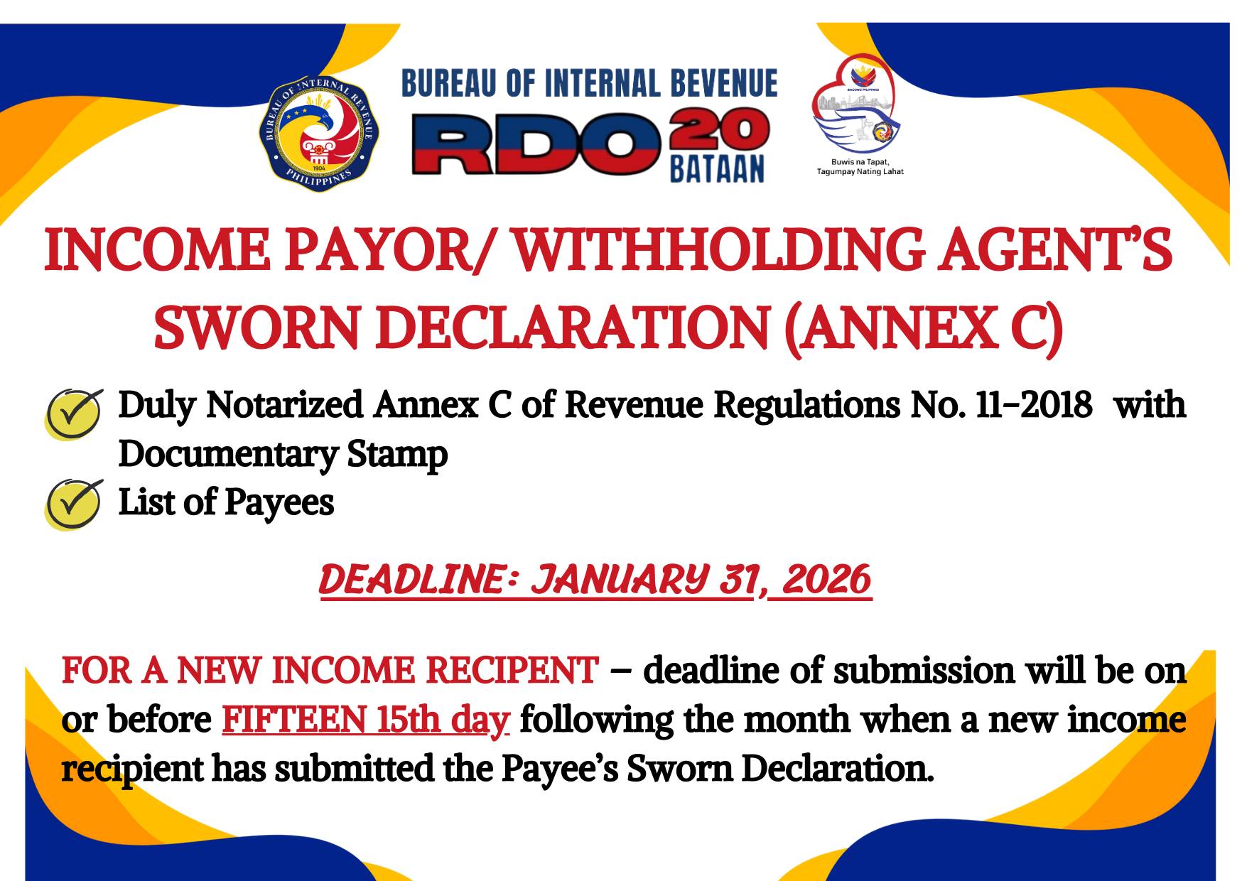 📌Submission of... - Bureau of Internal Revenue RDO 020 Bataan | Facebook