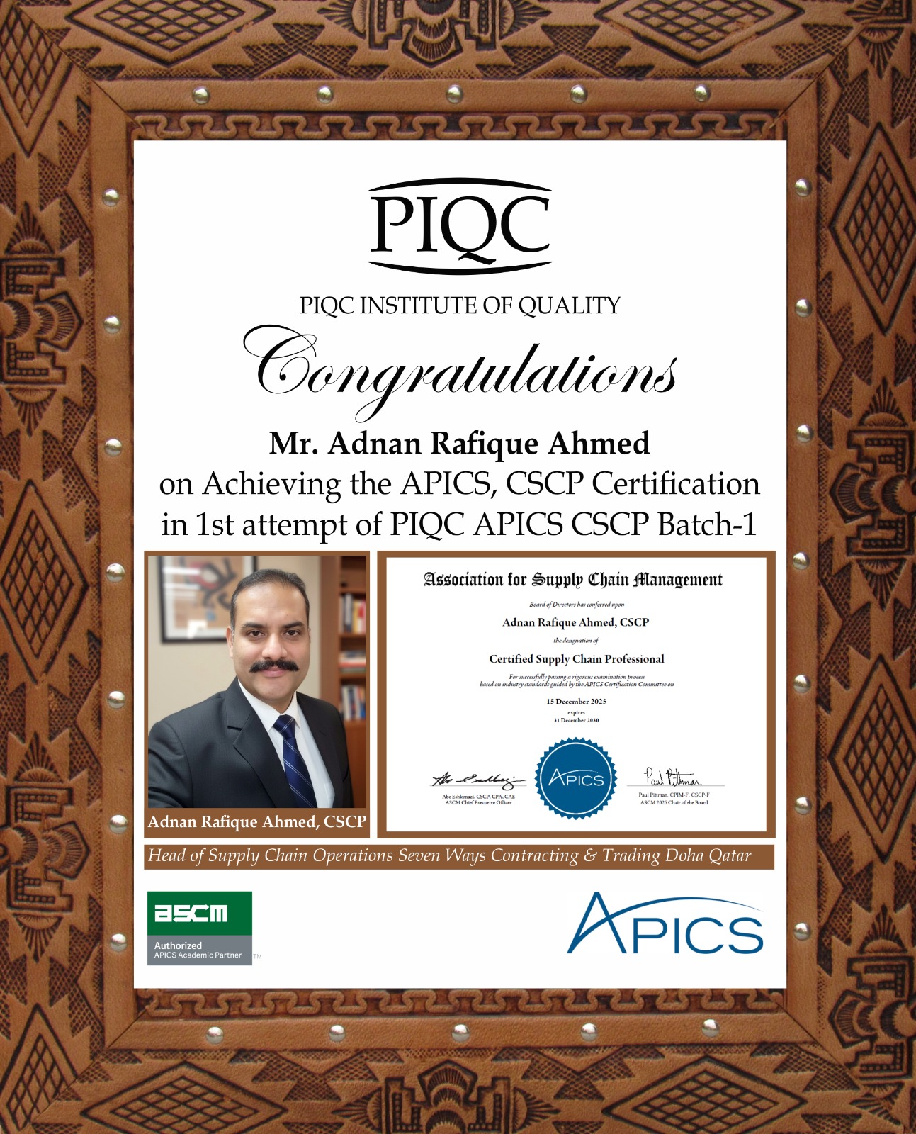 PIQC - We are pleased to share that Mr. Adnan Rafique, CSCP ...