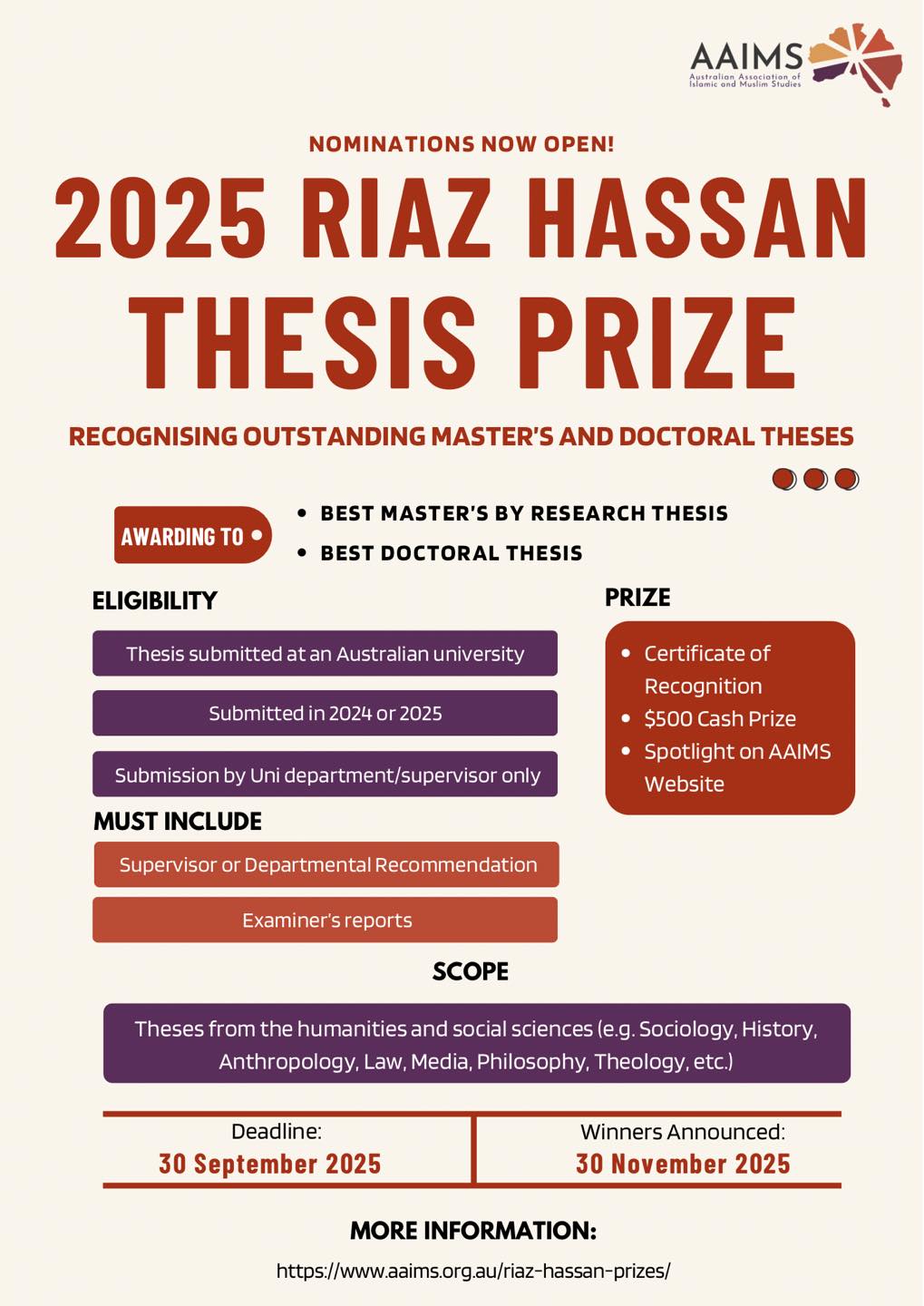 🎓 Nominations are now open for the 2025 Riaz Hassan Thesis Prize! Have ...