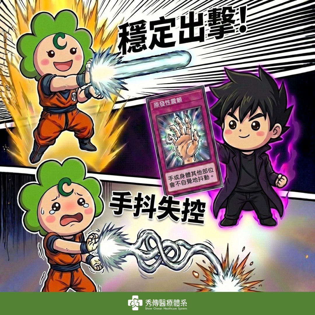 秀傳醫療體系 - 💥明明想穩定出擊，手卻不聽使喚？😣 「穩定出擊！」卻變成—— #手抖 失控 你可能遇到的是 #原發性震顫（本態性顫抖）🖐️ ...
