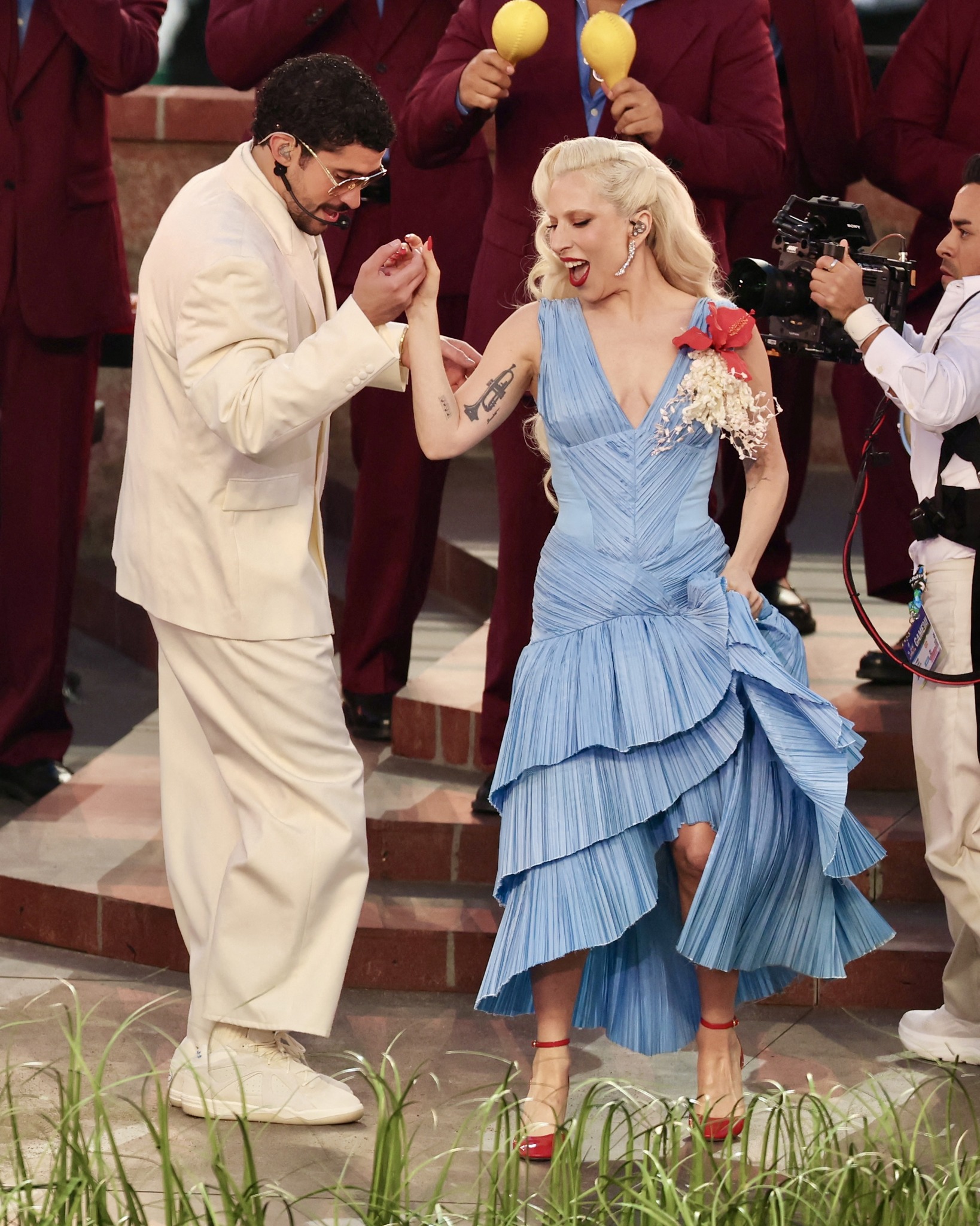 who is lady gaga and bruno dressed as who?! made a surprise appearance at Bad Bunny's Super Bowl Halftime Show, where she sang Die With a Smile Dresses for Prom