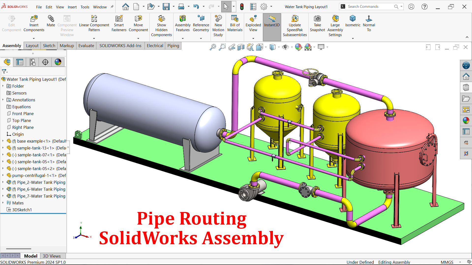 CAD - SolidWorks Pipe Routing-Water Tank And Pipe Routing Assembly ...
