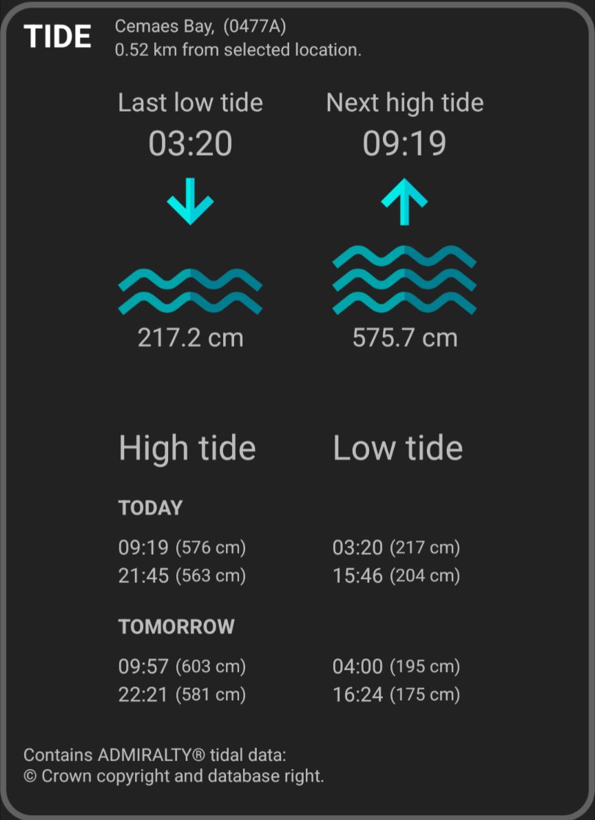 Cemaes - Apologies there's a bug in the tide app I've been using so I'm ...