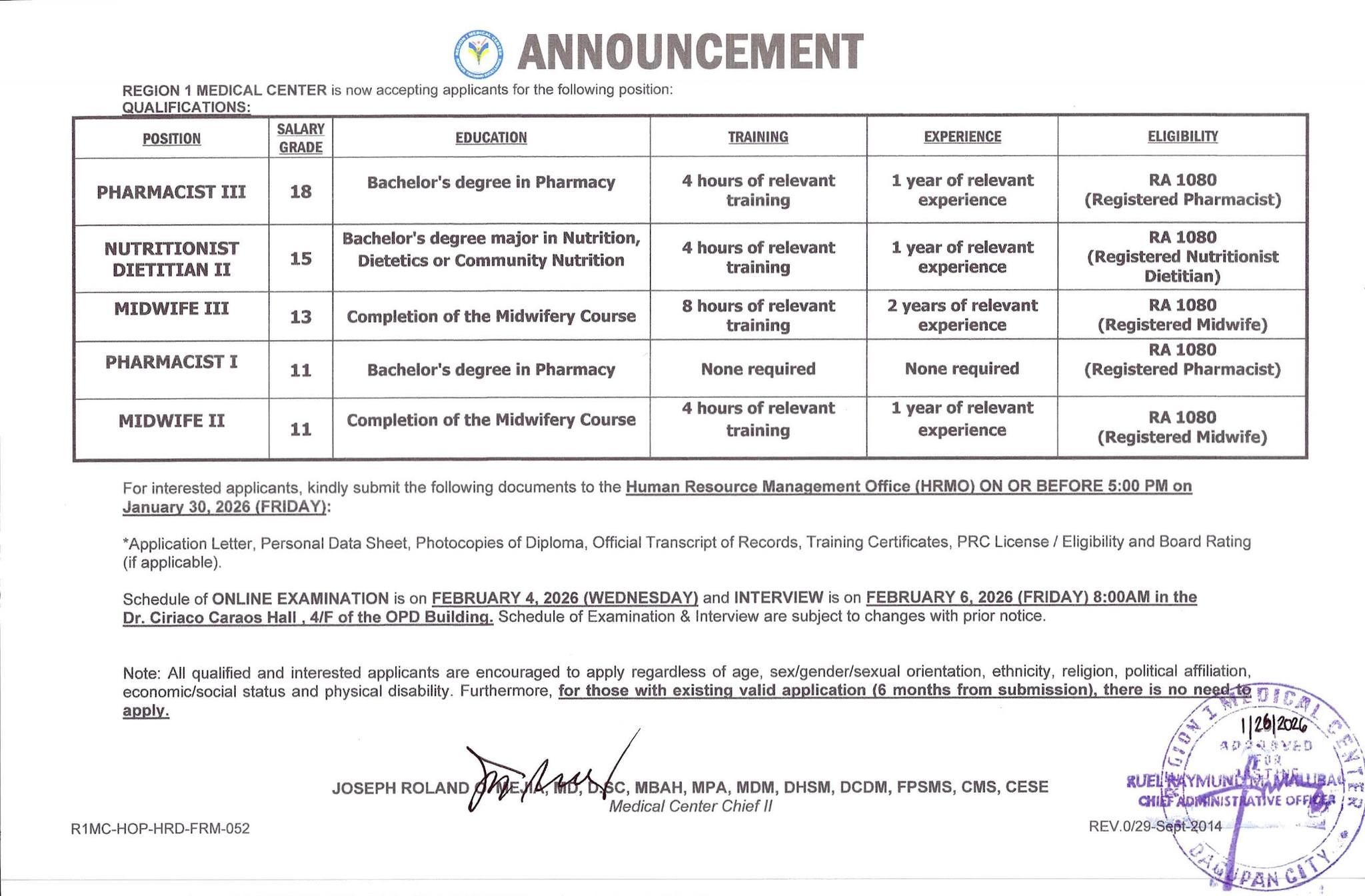 Region - Region 1 Medical Center is now accepting applicants for the ...