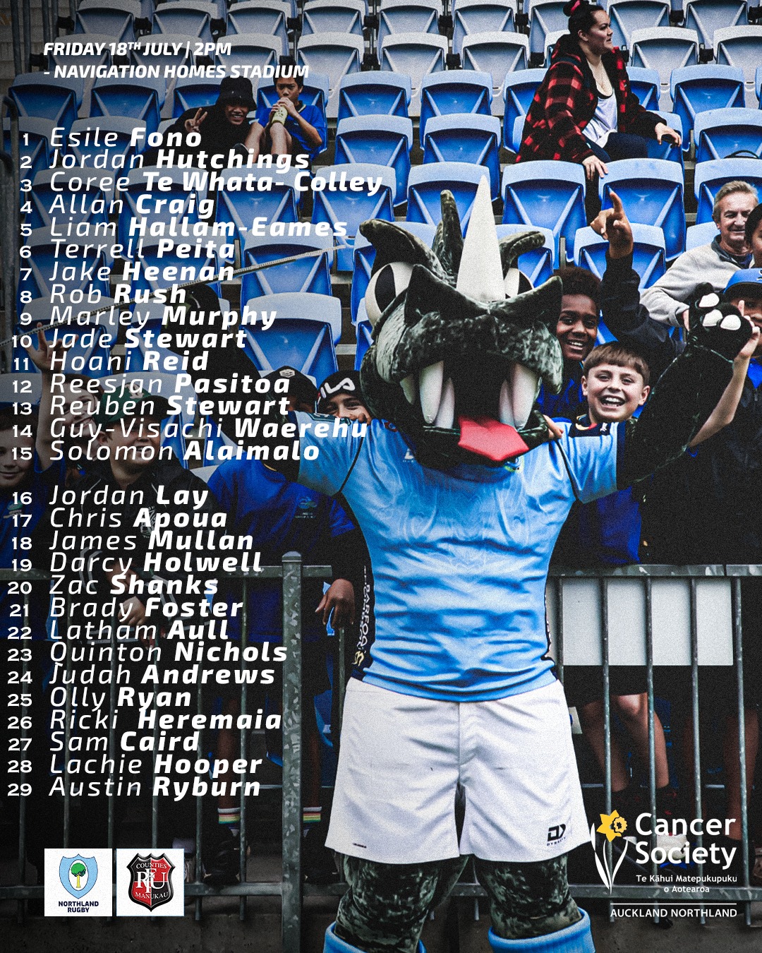 Your 2025 Cancer Society Northland Taniwha Squad to take on