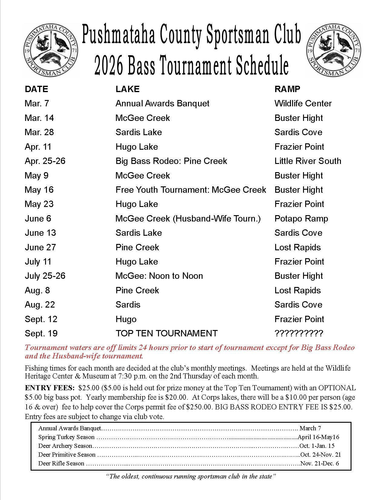 Pushmataha - 2026 Bass Tournament Schedule: The 2026 bass tournament ...