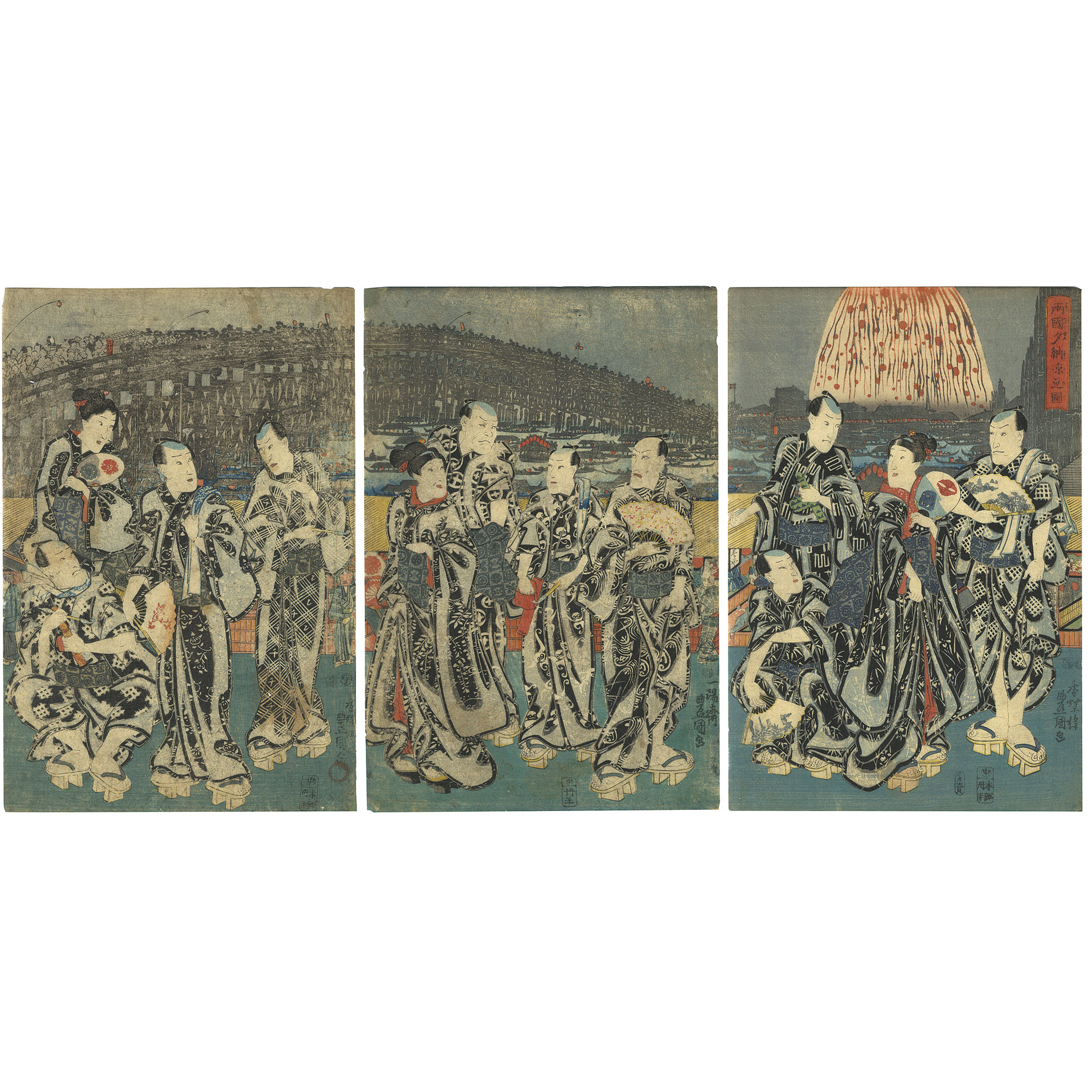 Featured item- 豊国三代「両国夕納涼之図」 6枚続 弘化-嘉永期(1847