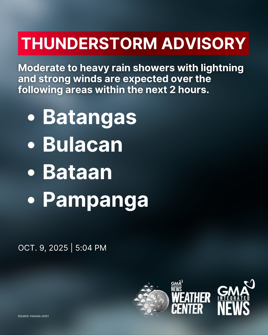 GMA - THUNDERSTORM ADVISORY: Moderate to heavy rain showers with ...