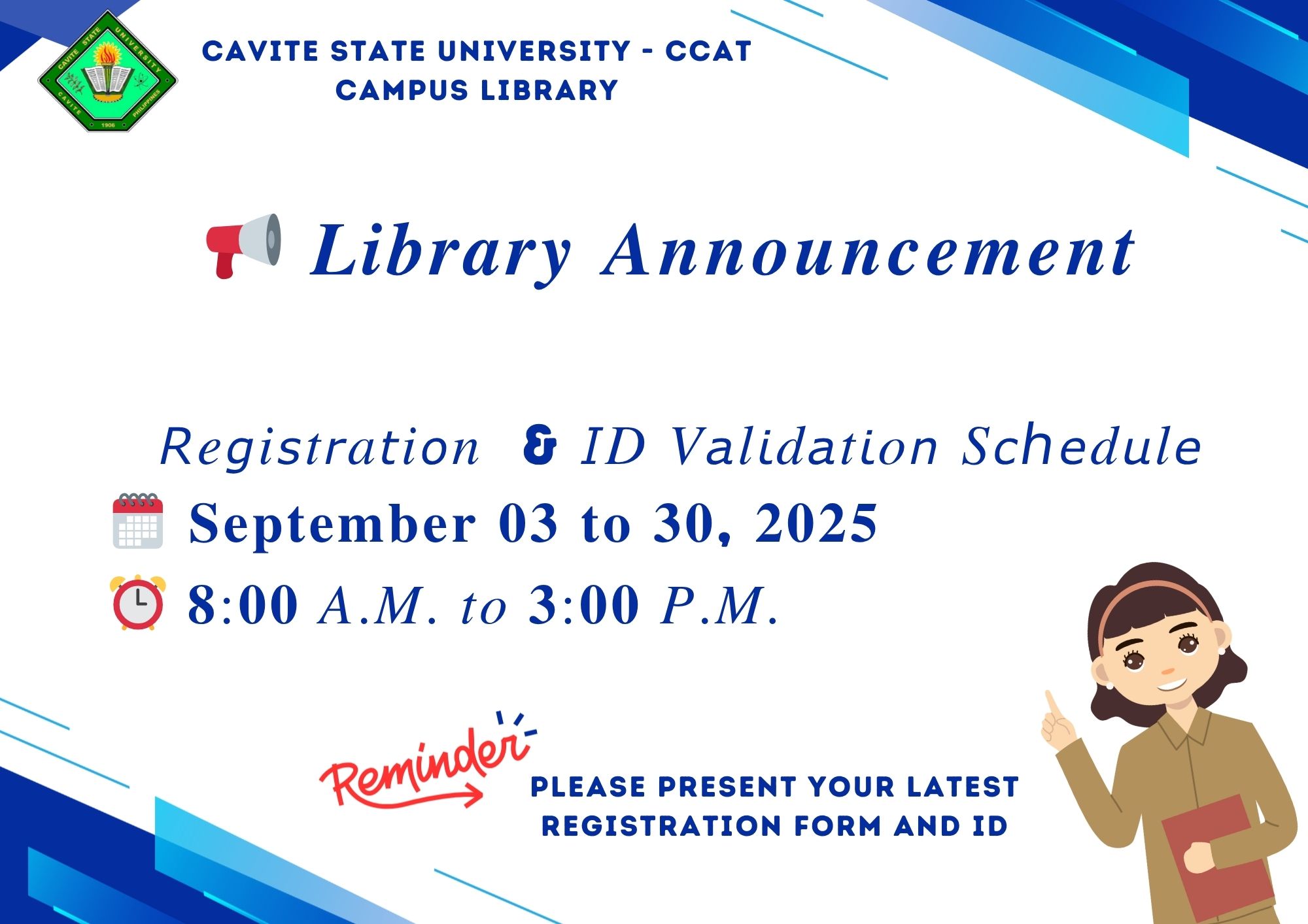📢 𝑳𝒊𝒃𝒓𝒂𝒓𝒚... - Cavite State University - CCAT Campus Library | Facebook