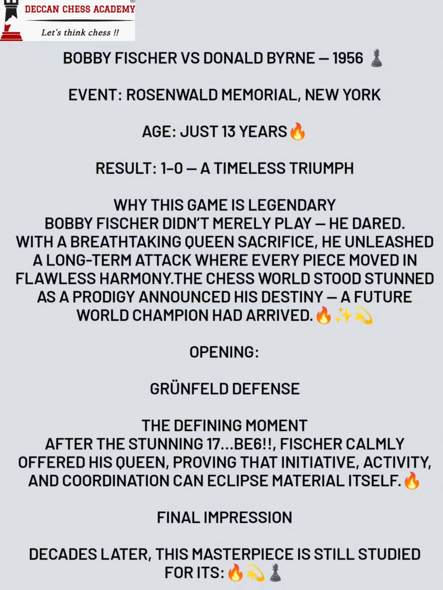 Deccan - More than a game — a declaration of destiny. Fischer vs Byrne ...