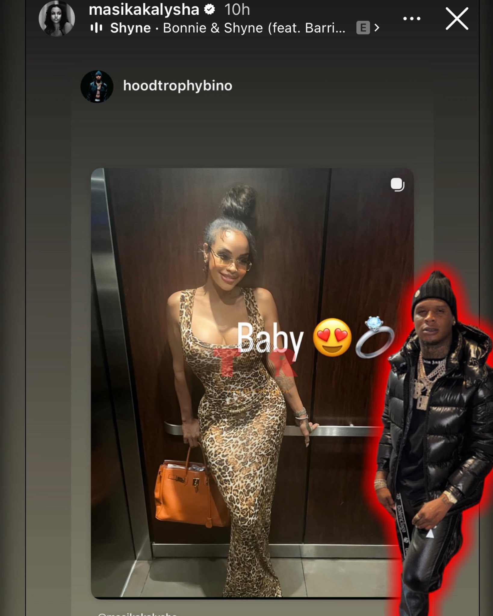 Masika Kalysha reposts a picture from rapper HoodTrophy Bino on 