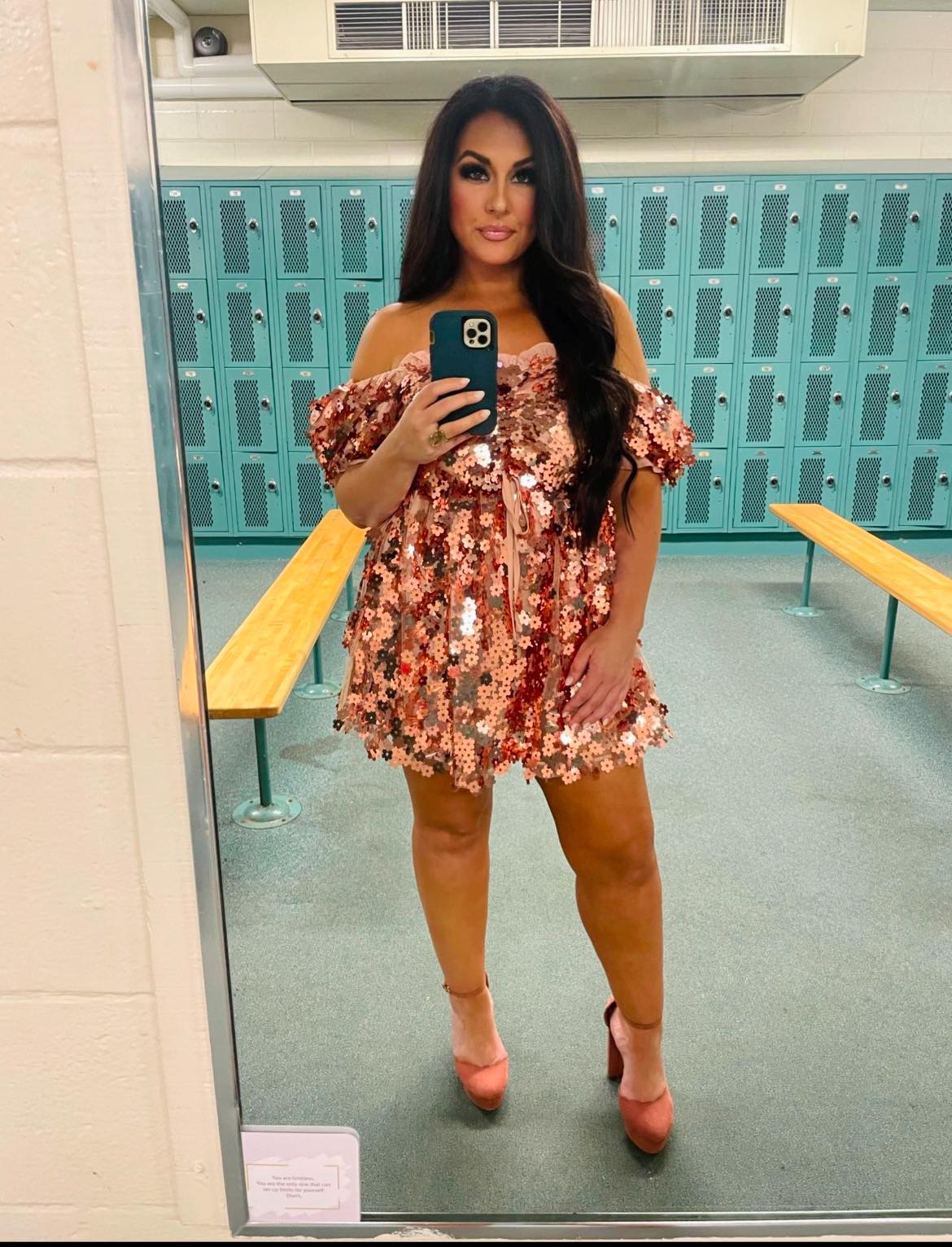 never wear green in your dressing room Sometimes “green room” is a locker for a showtime fit check 😂 😜 Transforming locker rooms into luxury suites… one sequin at a time. 🎤✨🤣🤪 Mexican clothing