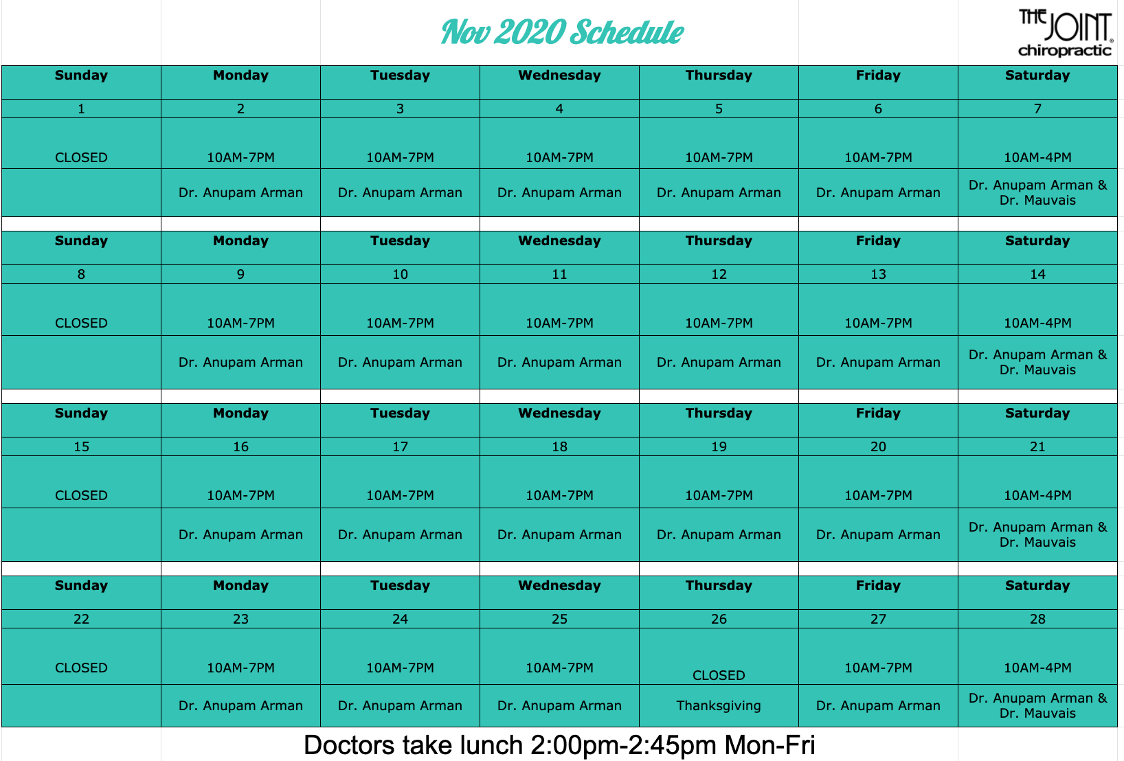 Check out our schedule in... - The Joint Chiropractic | Facebook