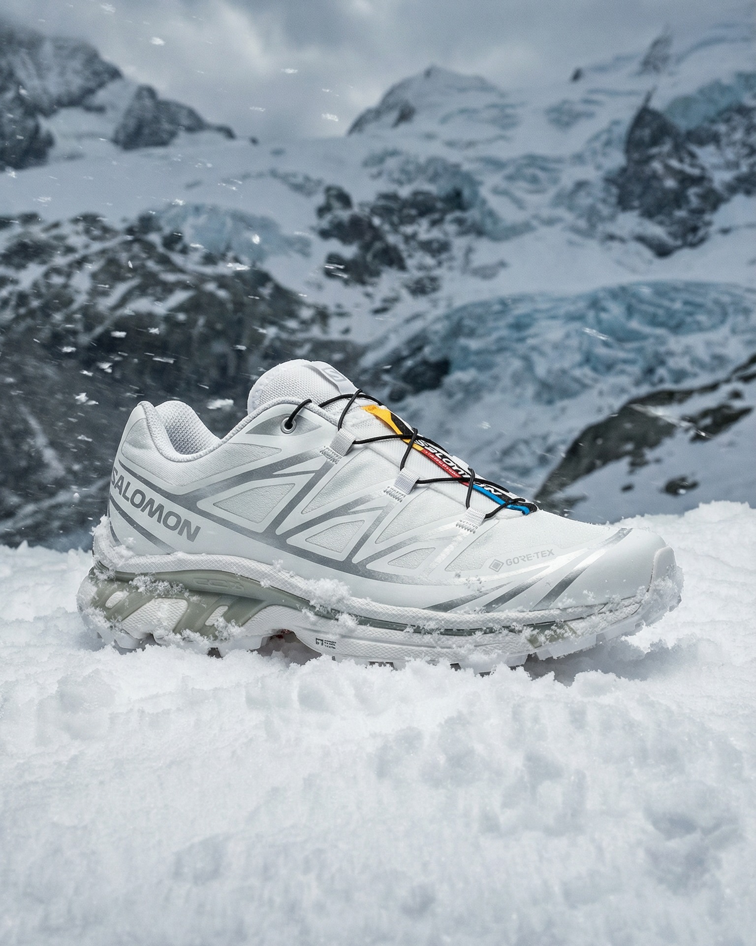 Built for conditions like these: Salomon XT-6 GTX White / Ftw 