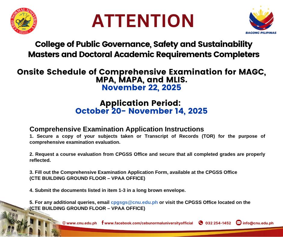 Cebu - LOOK | CPGSS Graduate Studies’ comprehensive exam set for Nov 22 ...