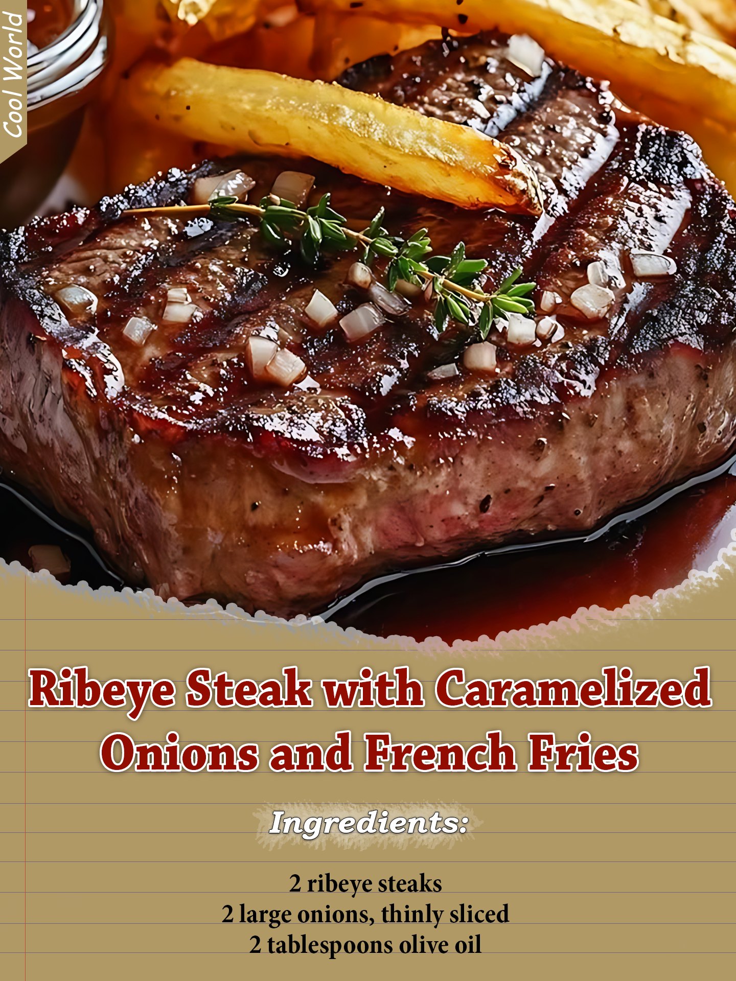 Cool - Ribeye Steak with Caramelized Onions and French Fries ...