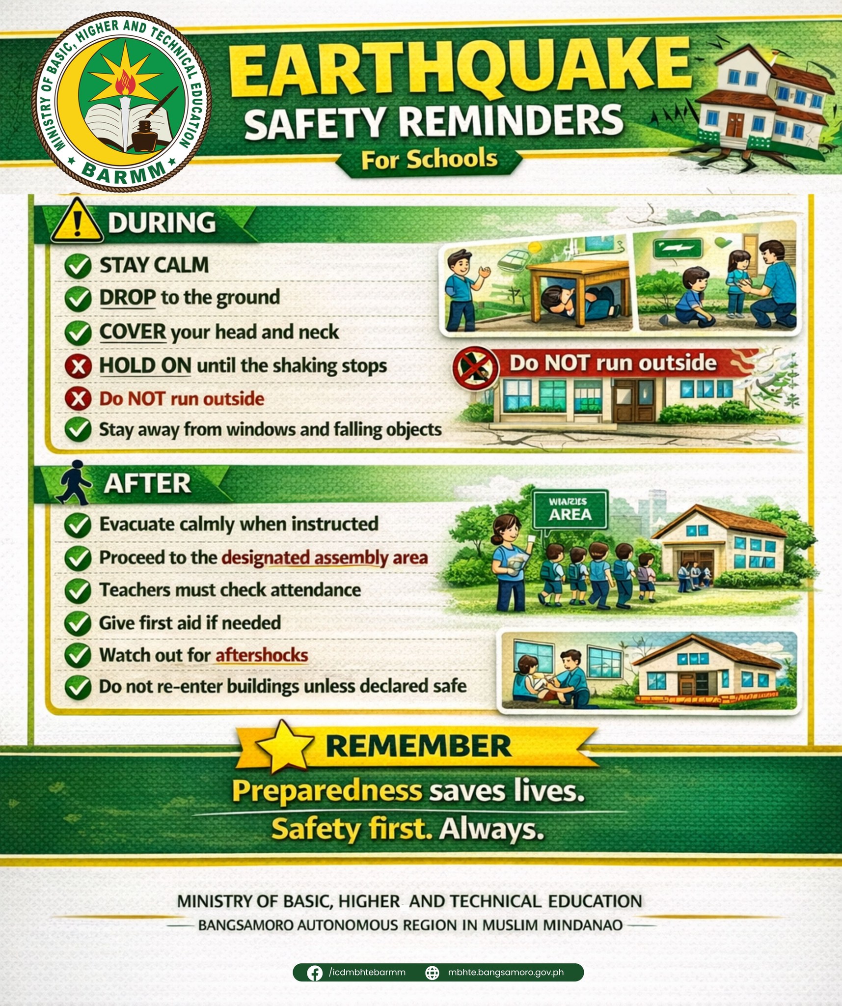 📢 𝐄𝐀𝐑𝐓𝐇𝐐𝐔𝐀𝐊𝐄 𝐒𝐀𝐅𝐄𝐓𝐘 𝐑𝐄𝐌𝐈𝐍𝐃𝐄𝐑𝐒 𝐅𝐎𝐑 𝐒𝐂𝐇𝐎𝐎𝐋𝐒 Preparedness saves lives. Let ...