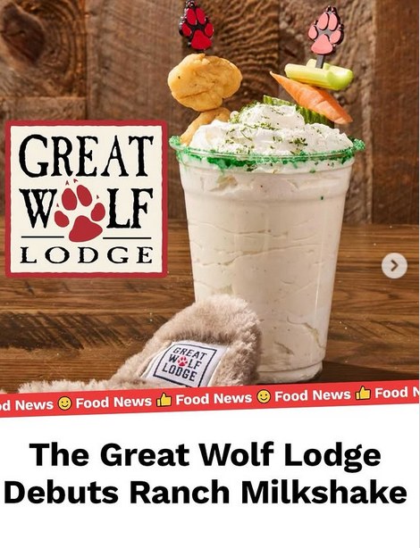 🐺Did you hear the news?! @greatwolflodge is offering a limited-edition Ranch Dressing Milkshake from now through May 20! This savory-sweet creation blends vanilla ice cream with ranch dressing and features a lime-salt