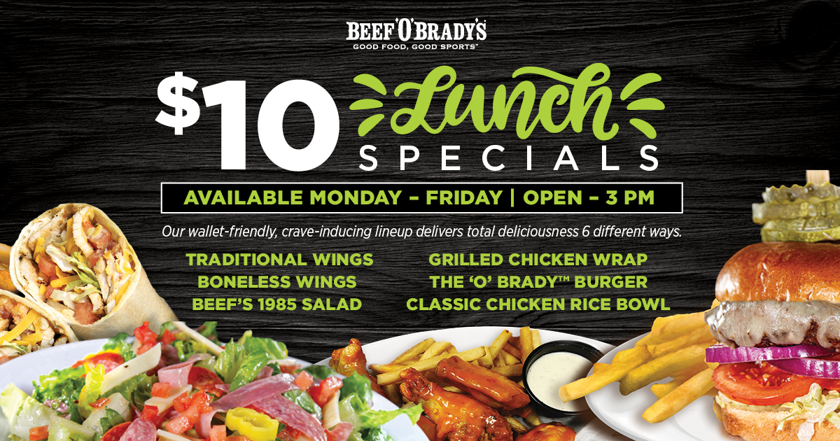 @followers $10 lunch options... - Beef 'O' Brady's Hilliard | Facebook