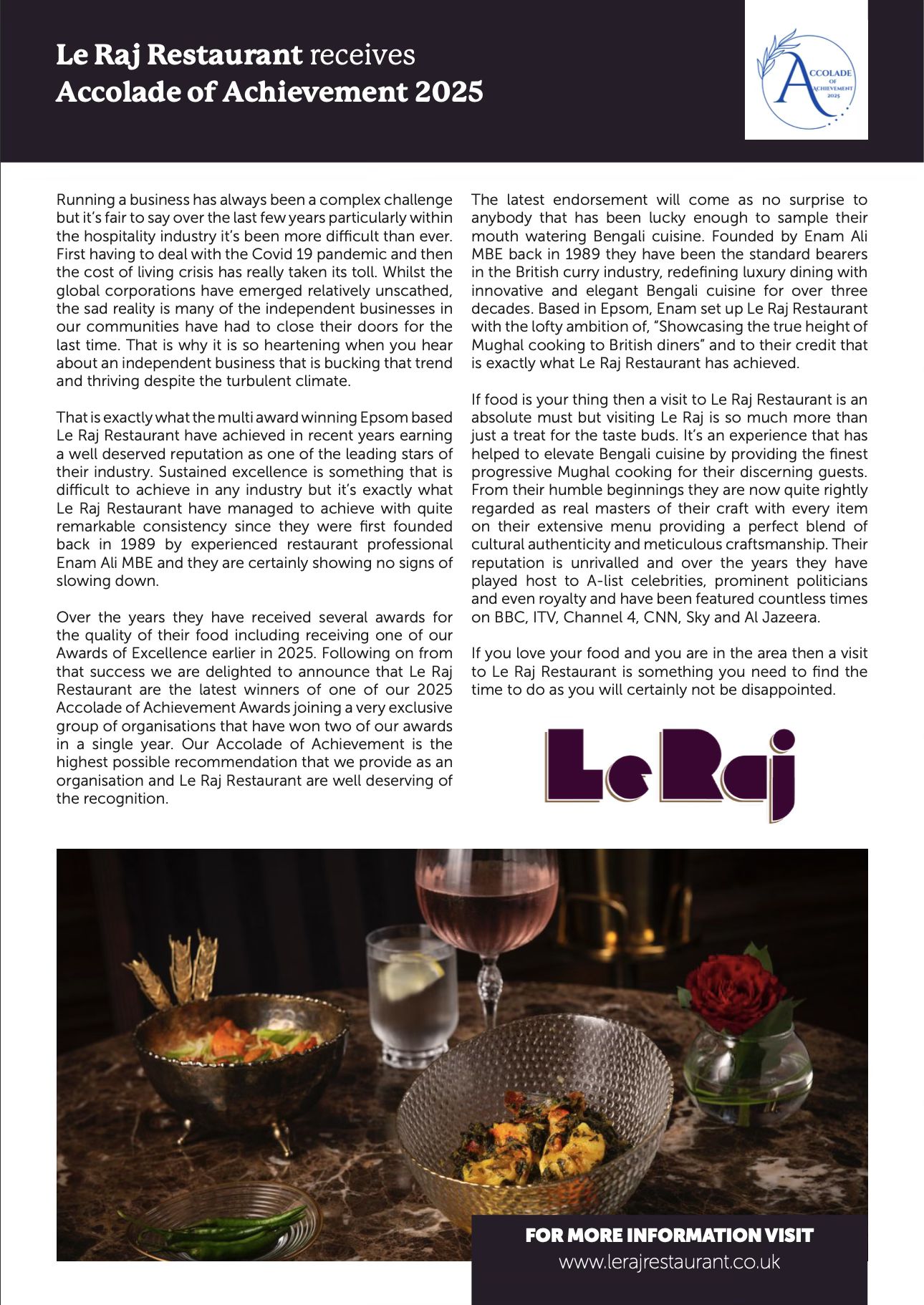 Le Raj Restaurant | Epsom