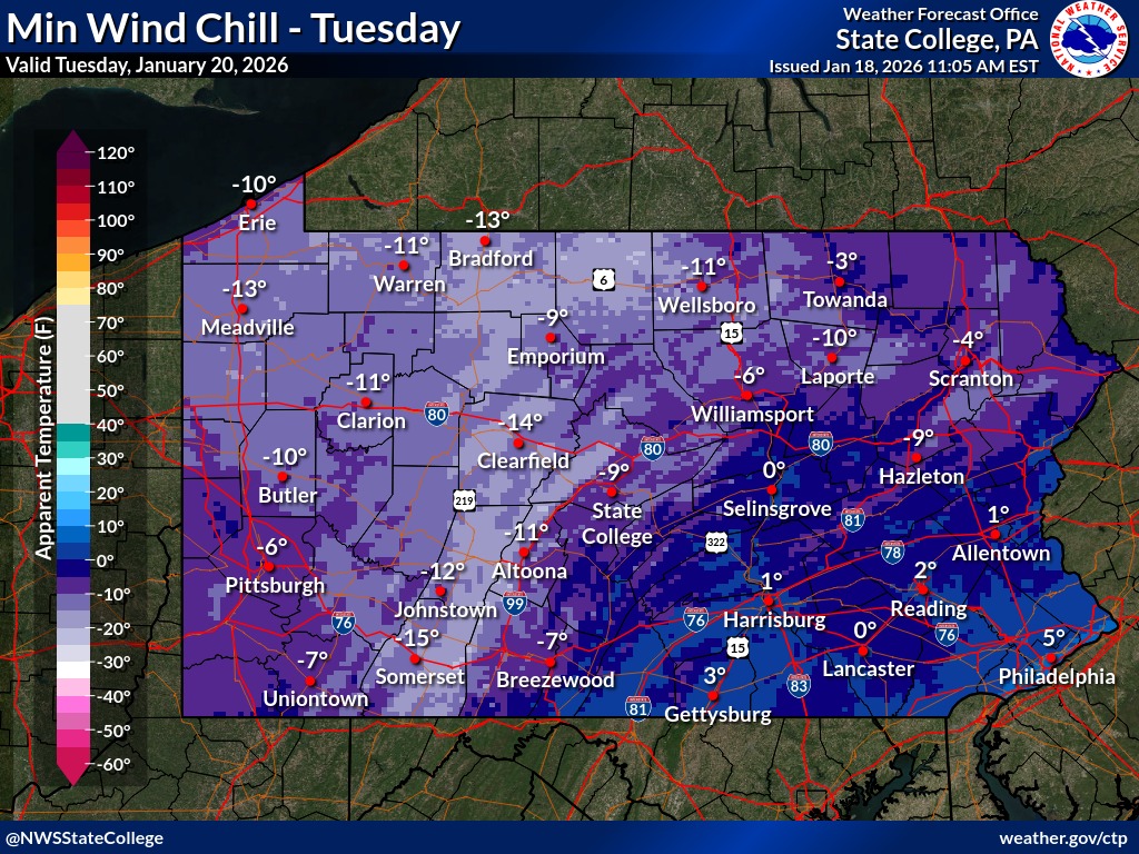 US - Wind chills will be down well below zero on Tuesday (1/20/2026 ...
