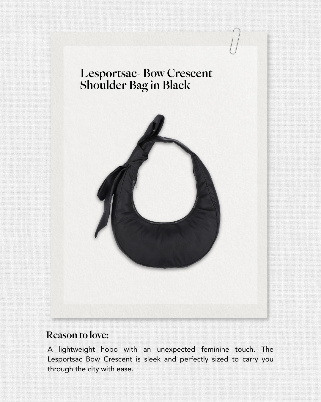 The NEW Bow Crescent Shoulder Bag in Black 😍