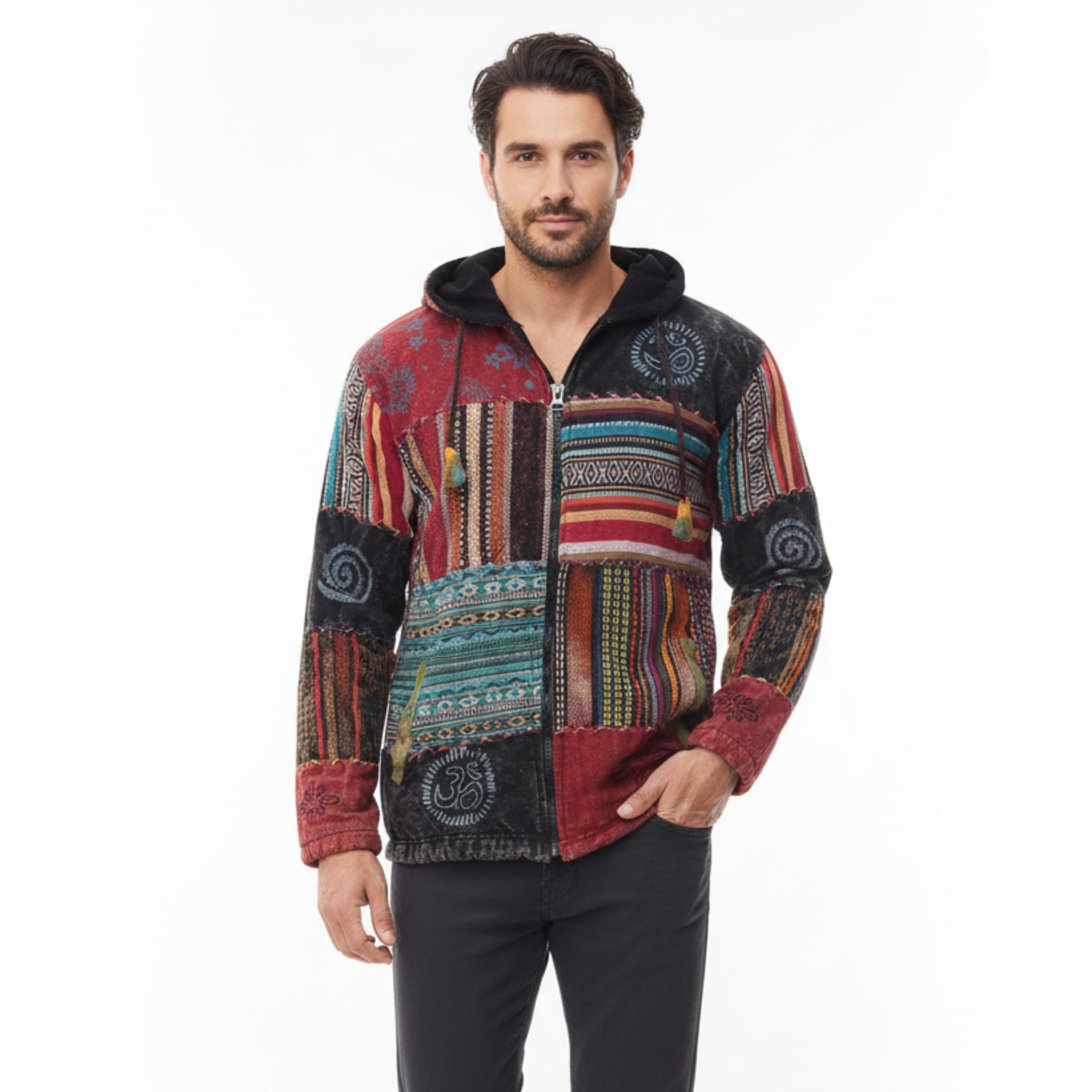 ❤️ Men's Cotton Patchwork Festival Hippie Hoodie Jacket
