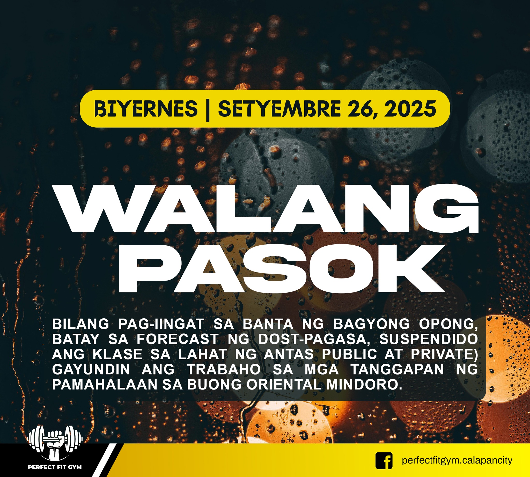 Perfect Fit Gym - WALANG PASOK | Setyembre 26, 2025 |... | Facebook