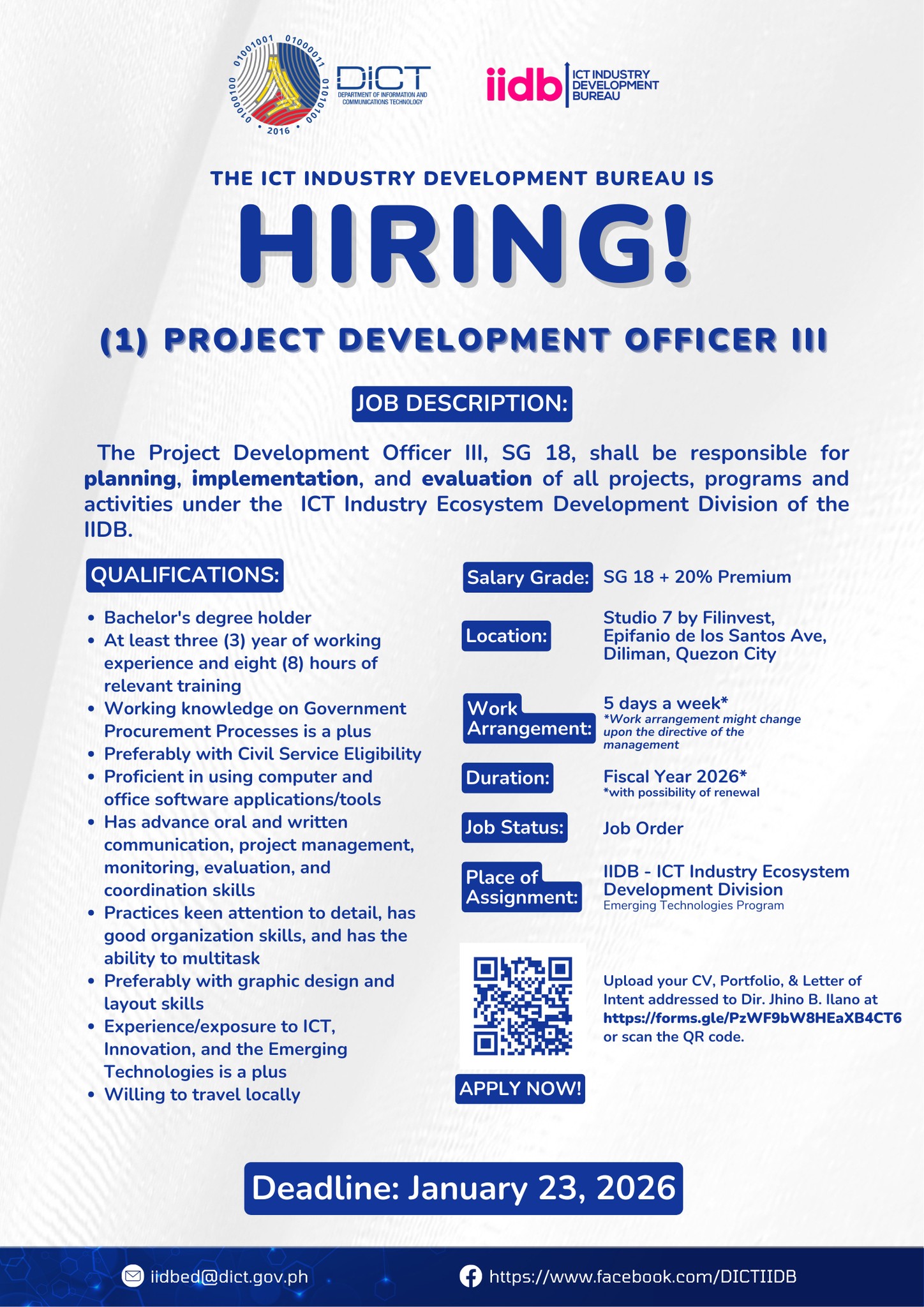 ICT - 𝐖𝐄 𝐀𝐑𝐄 𝐇𝐈𝐑𝐈𝐍𝐆! The DICT’s ICT Industry Development Bureau is ...