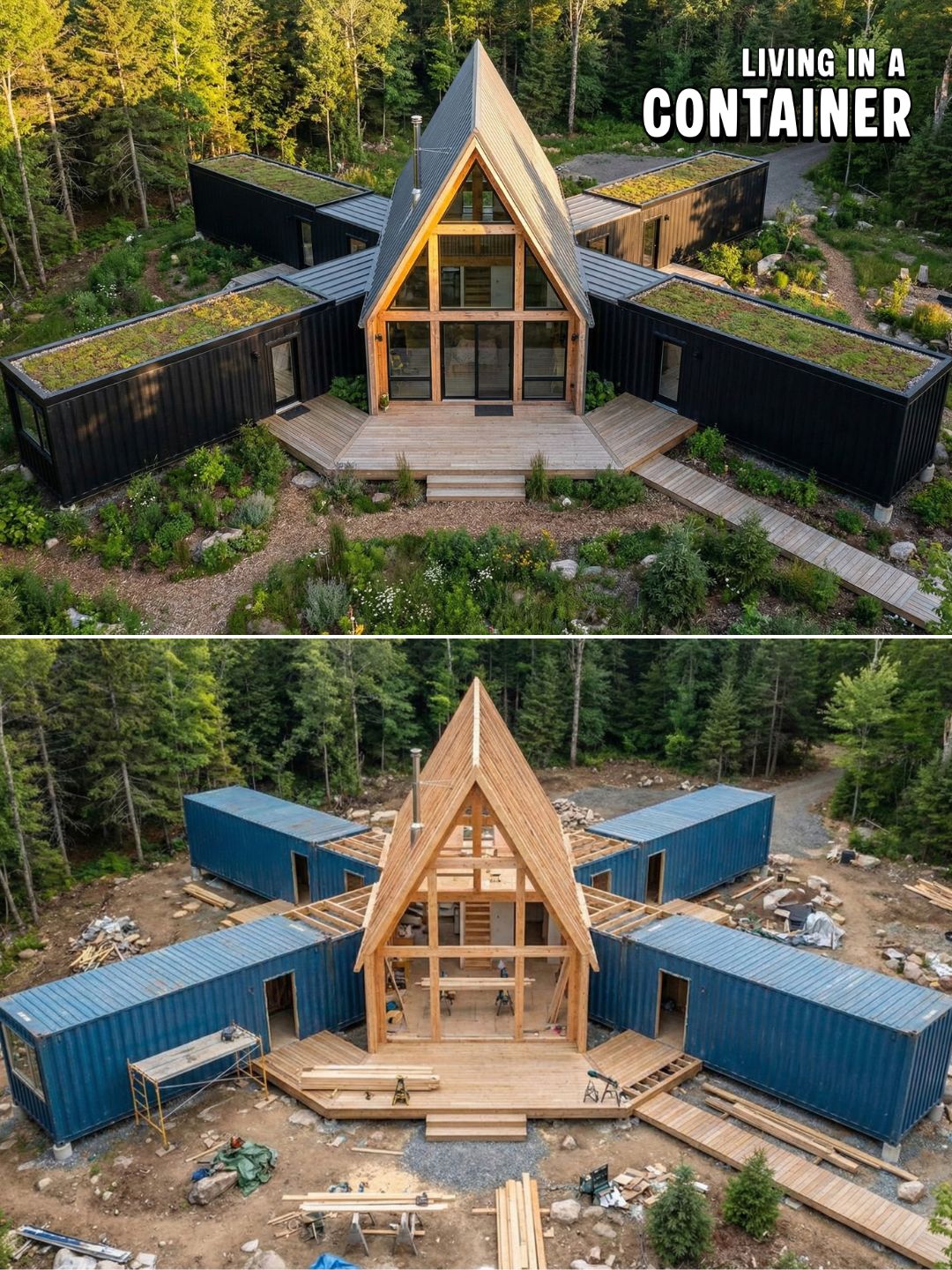 Living - The "Starship" Design: 4 Containers + 1 A-Frame Core. This isn ...