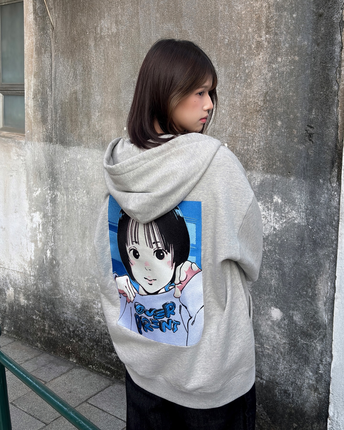 over print POP ART Zip Hoodie Ver:21 (blue EMB Version) Color: Ash