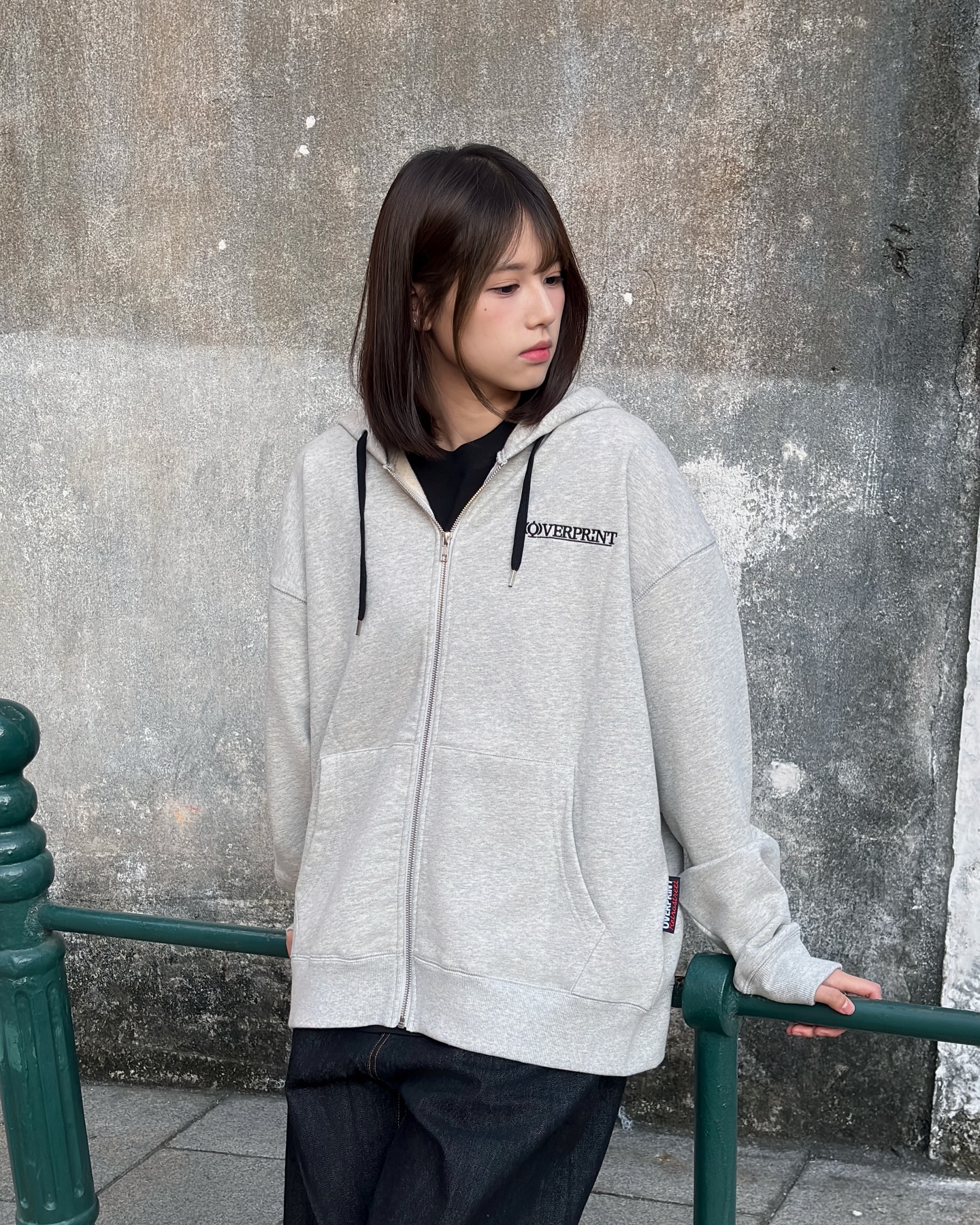 over print POP ART Zip Hoodie Ver:21 (blue EMB Version) Color: Ash