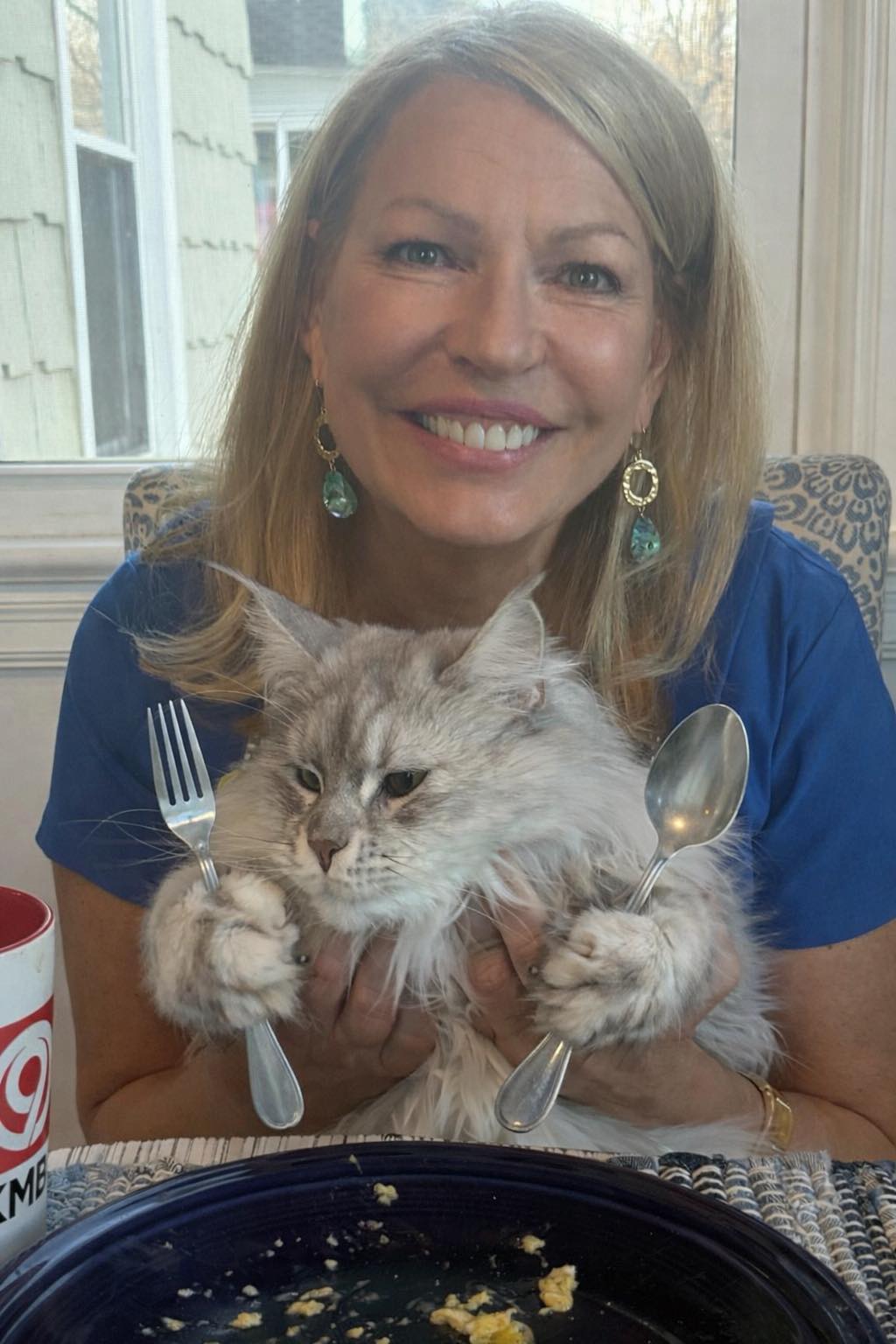 Katie - Breakfast with Delilah. What? Doesn’t your cat use utensils ...