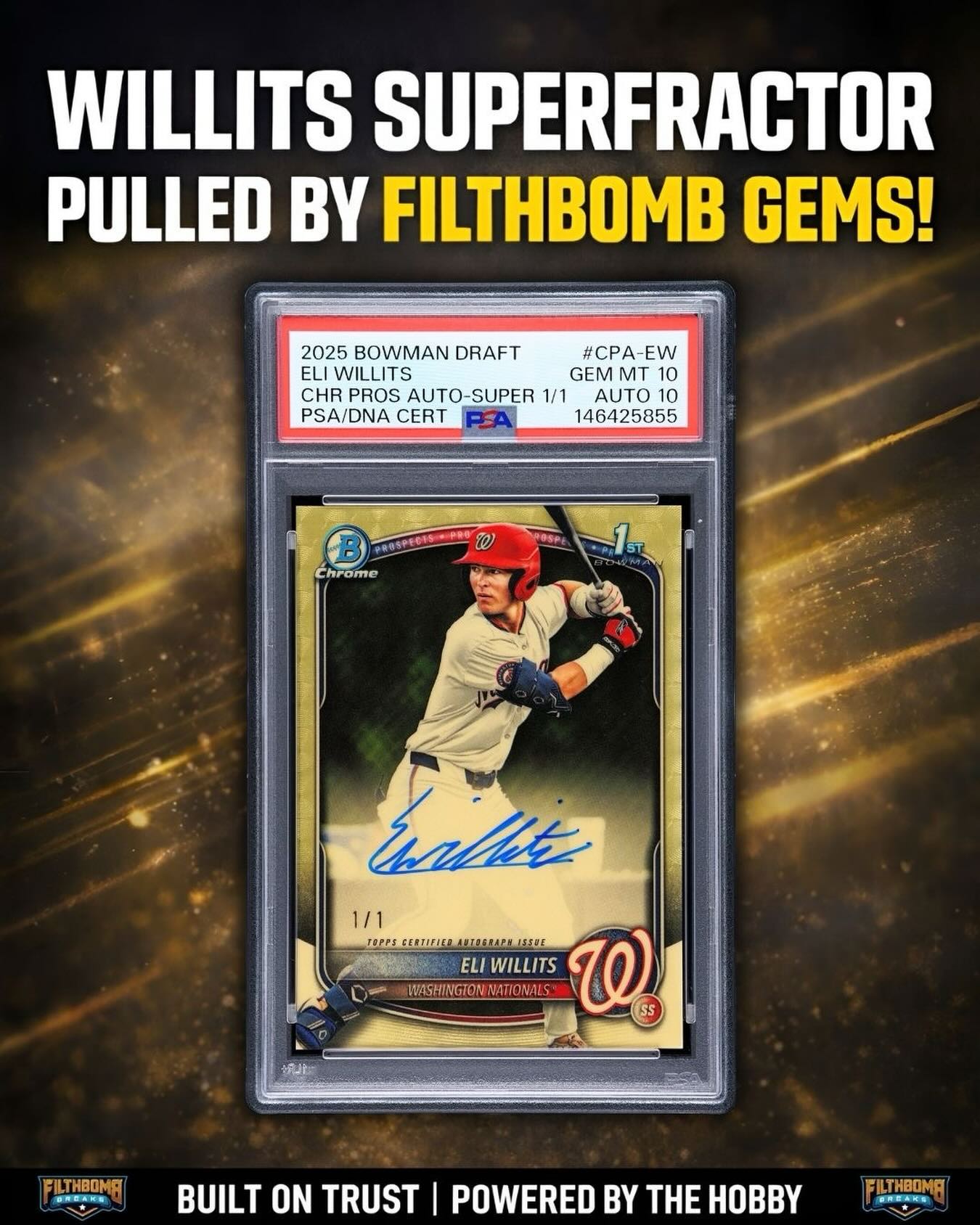 2025 Bowman Draft Eli Willits Superfractor auto graded PSA 10