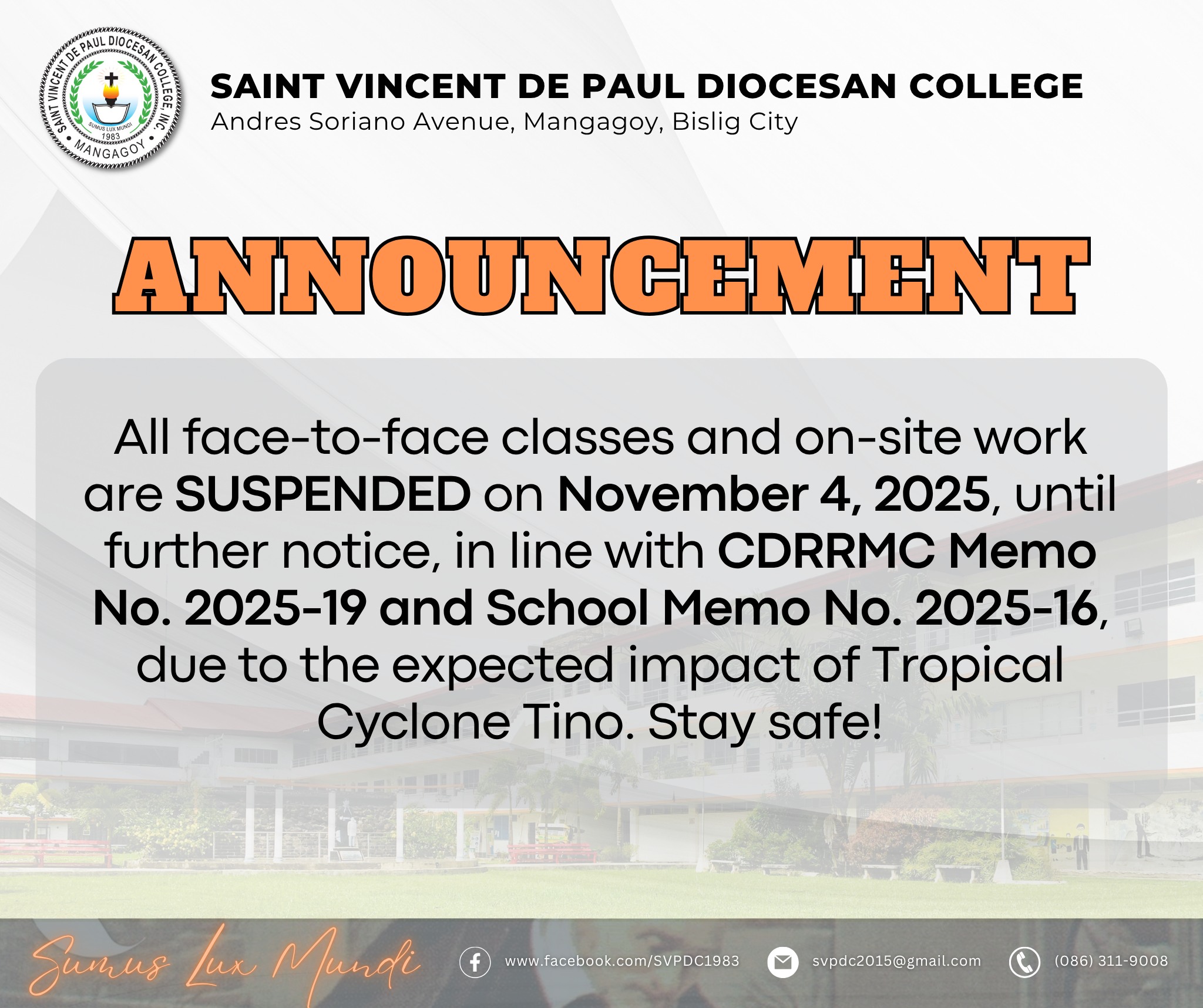 Saint - IMPORTANT ANNOUNCEMENT In view of the memorandum issued by the ...