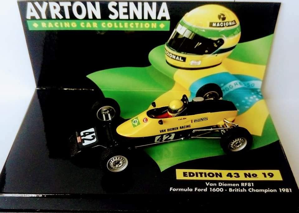 Ayrton Senna memorabilia collection with 1:18 cars and bronze memorial