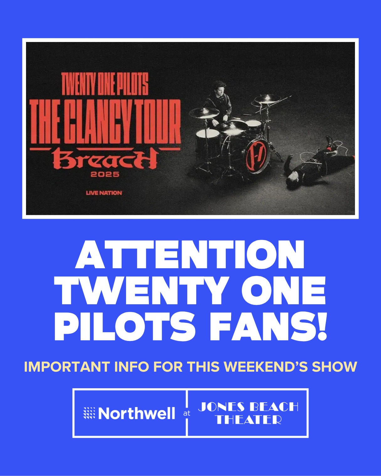 Twenty One Pilots at Northwell Jones Beach Theater this Saturday